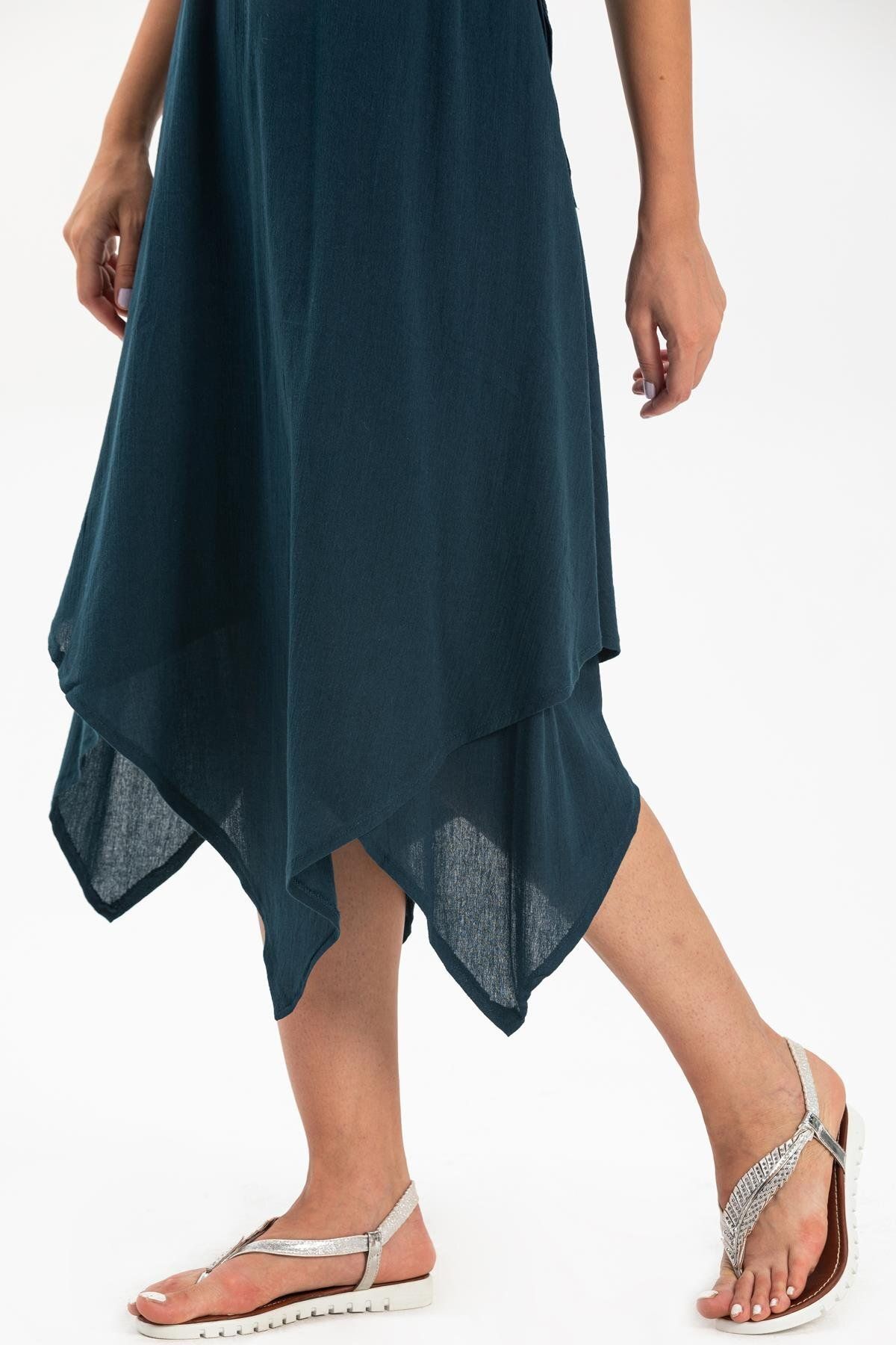 Eliş Şile Bezi-Sleeveless Şile Cloth Triangle Layer Midi Length Summer Dress Petrol Ptrl 4