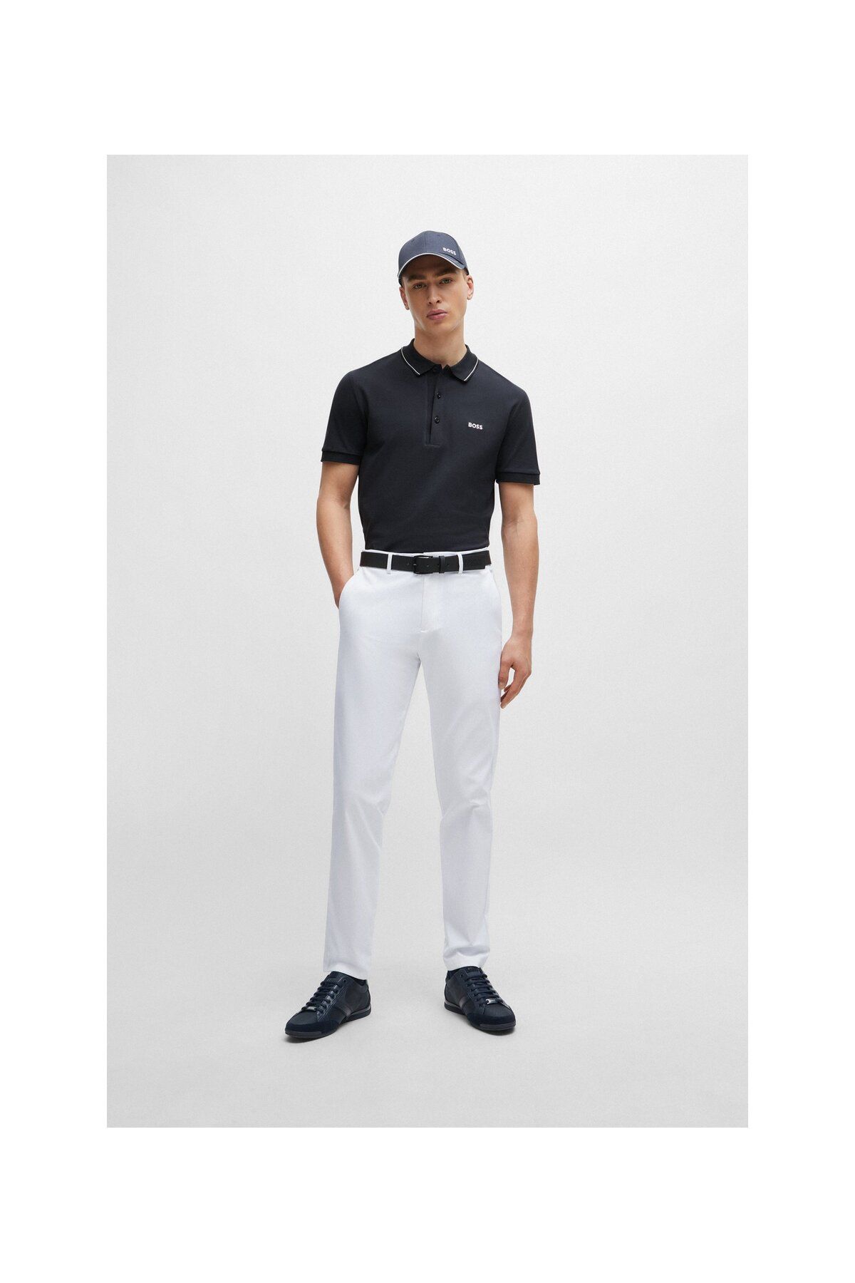 تی شرت یقه پولو آبی مردانه بسته بندی دکمه آستین کوتاه Lacivert1 Polo Collar T Shirt 402 BOSS