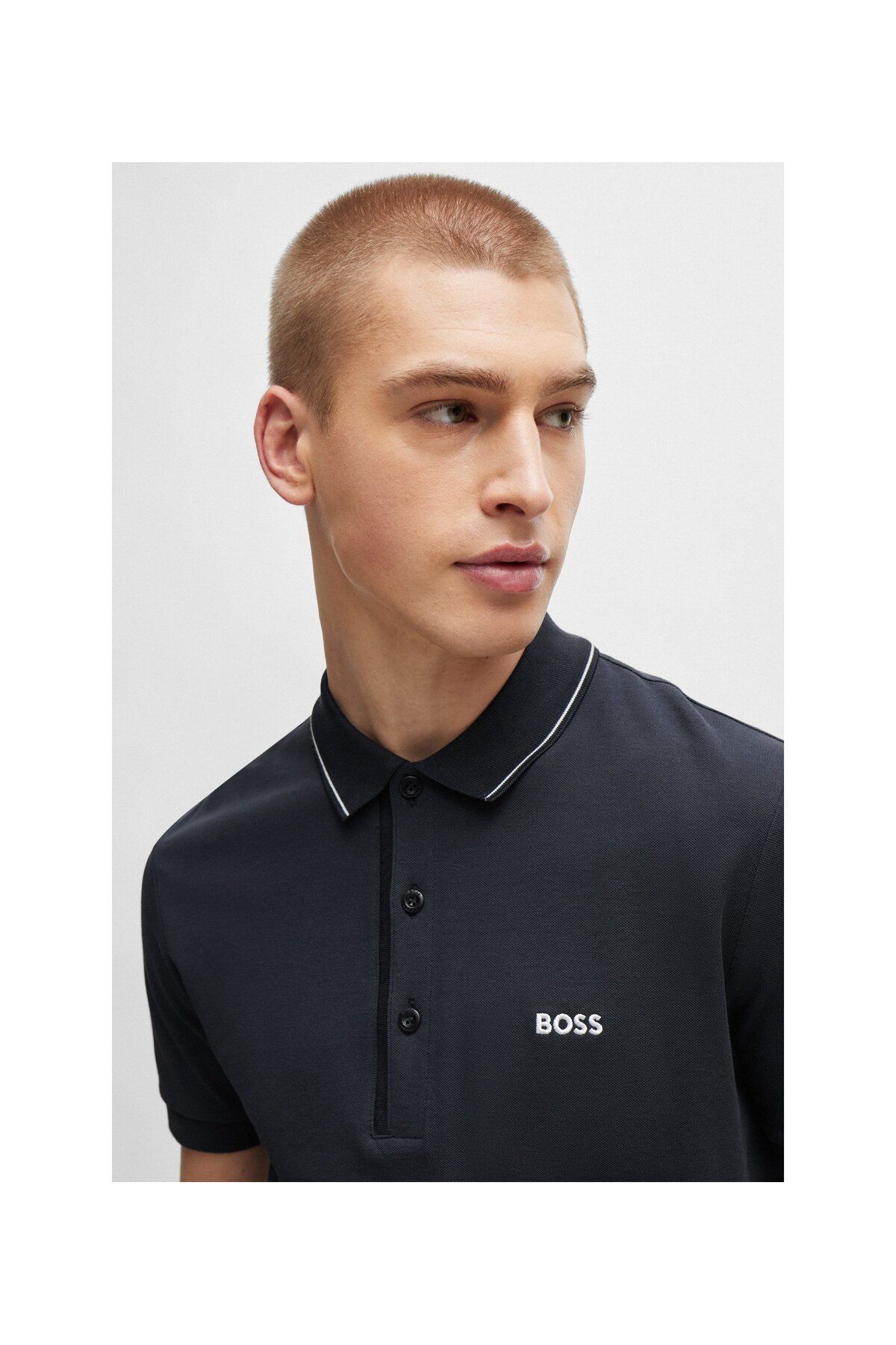 تی شرت یقه پولو آبی مردانه بسته بندی دکمه آستین کوتاه Lacivert1 Polo Collar T Shirt 402 BOSS