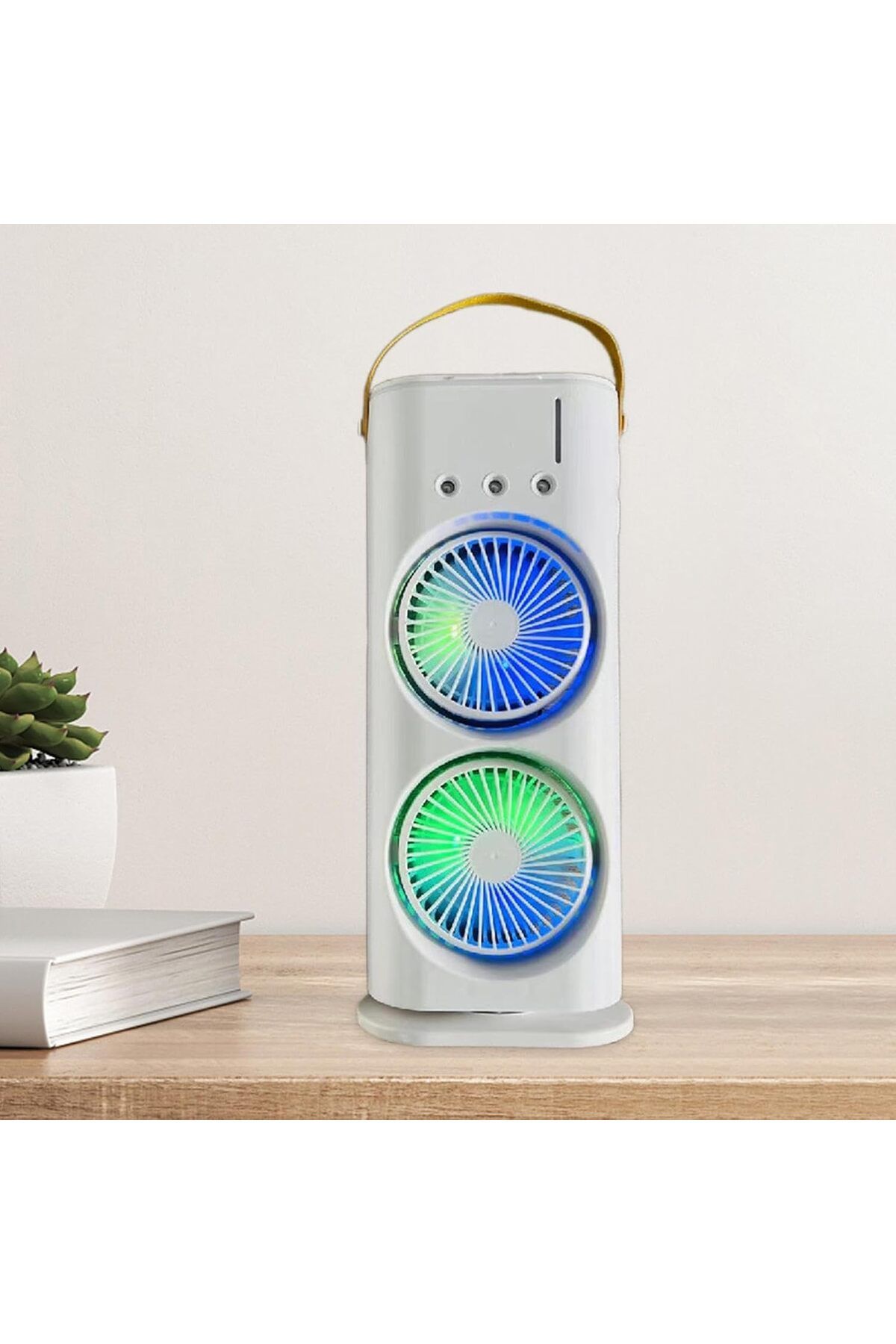 Primo Plus-مروحة رش محمولة مزدوجة الأطراف: مروحة مكتب تبريد صغيرة قابلة لإعادة الشحن عبر USB مع رذاذ الماء 7