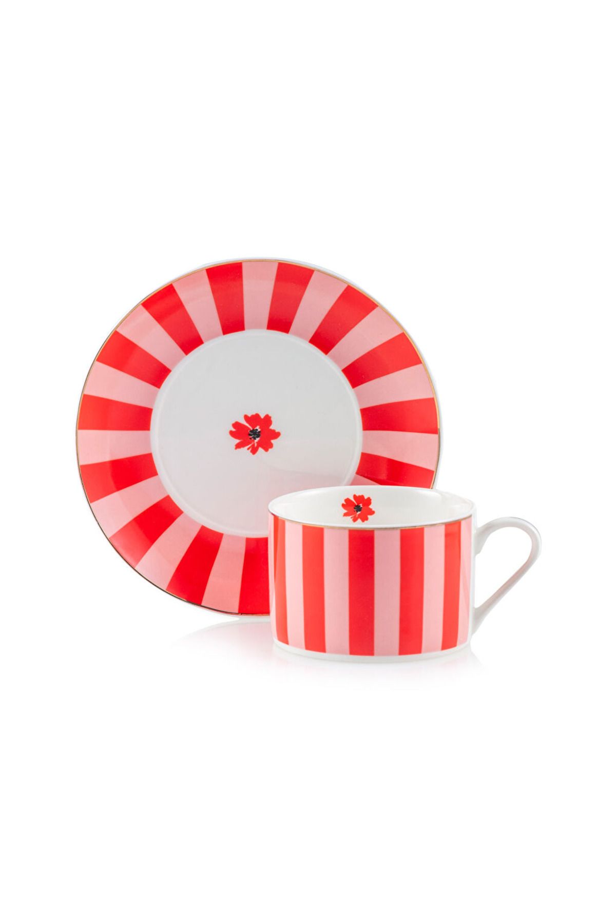 LC Waikiki-Red Line Patterned 2-Person Porcelain Tea Cup Set 220 ml 5