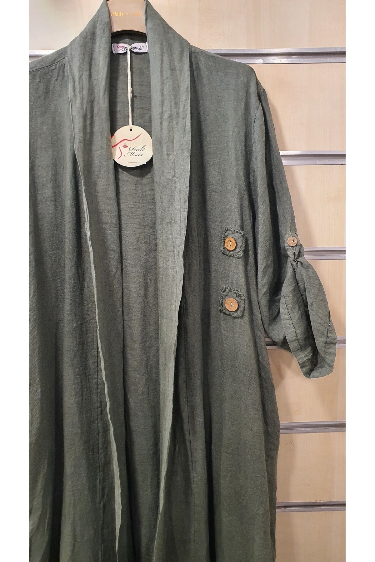 Park Moda-Italian Linen Jacket Plain Pattern Long Button Detail 3