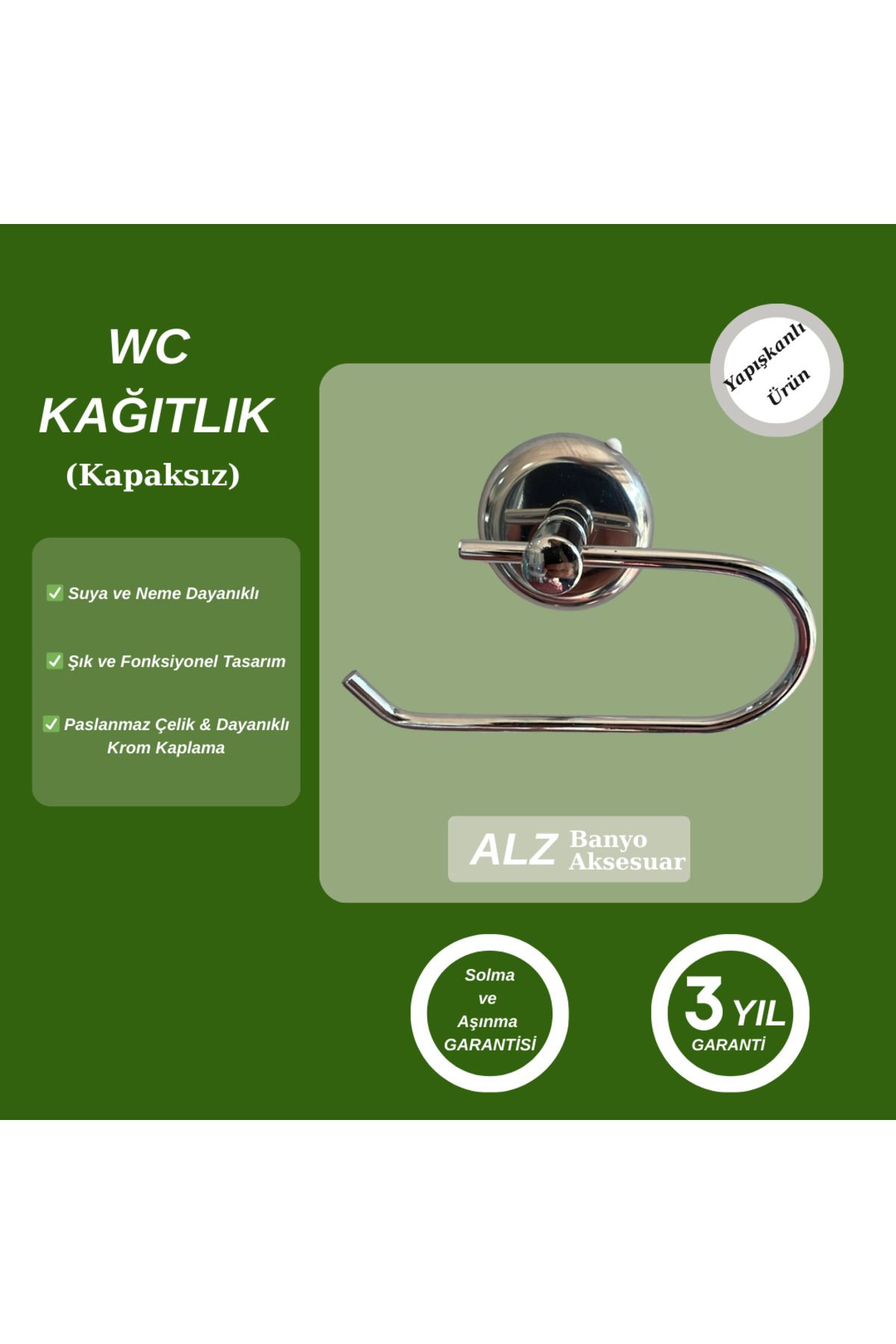 Alz Banyo Wc Kağıtlık (kapaksız) Yapışkanlı Krom – Şık Ve Dayanıklı Tasarım