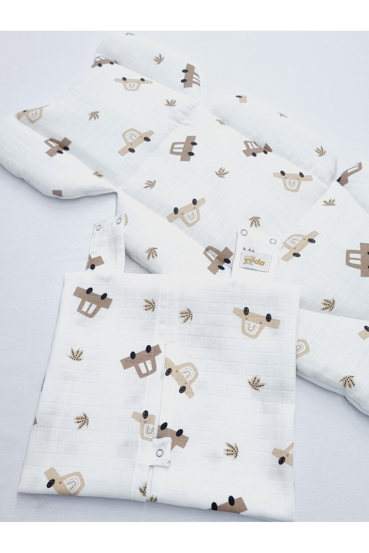 Yada Baby %100 Organik Pamuklu Kumaştan Müslin Tek Kat Minderli Puset Örtüsü Seti fotoğrafı 7 (önizleme)