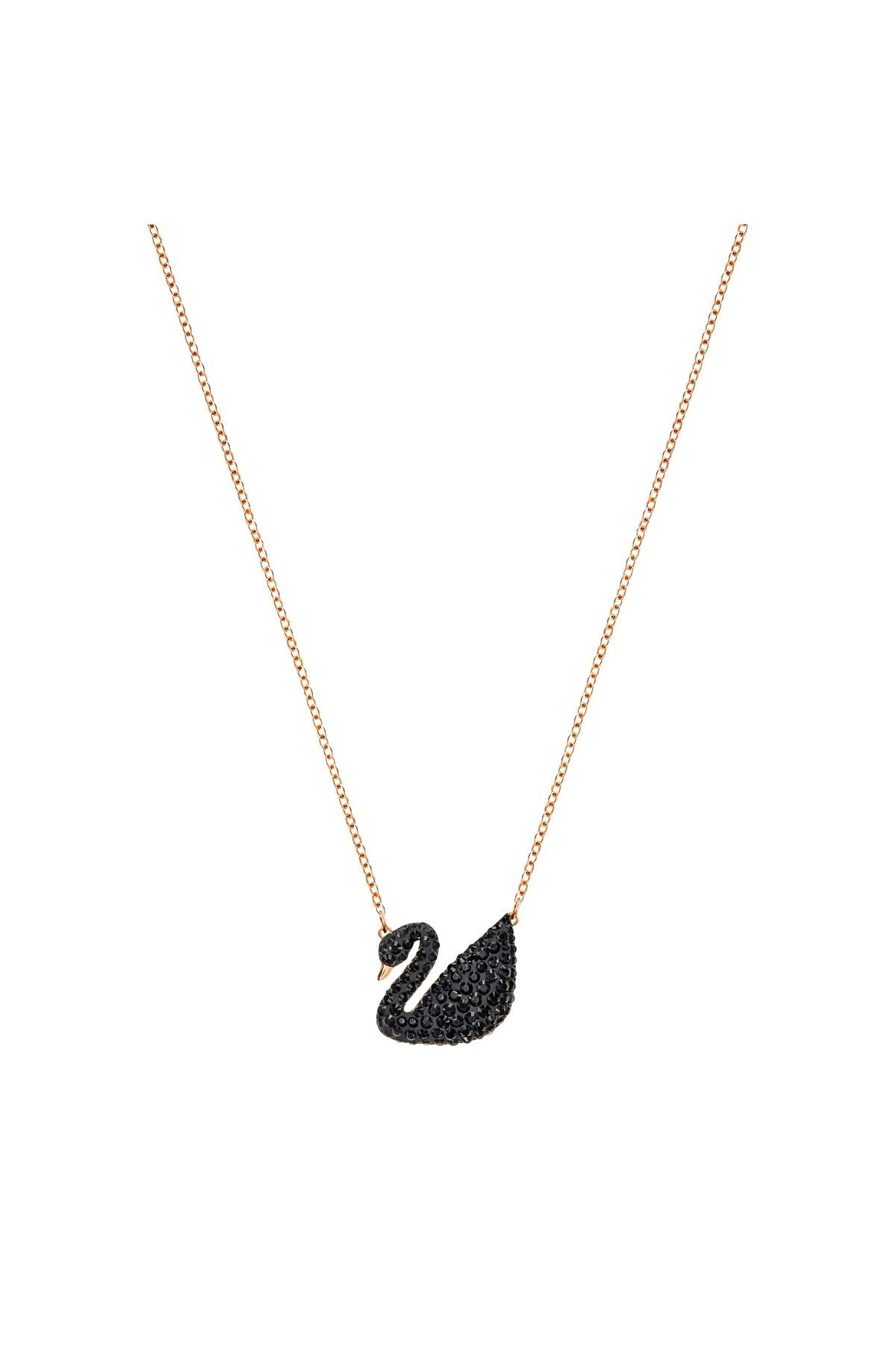 Swarovski Swan Kolye Ucu, Kuğu, Siyah, Pembe Altın Rengi Kaplama
