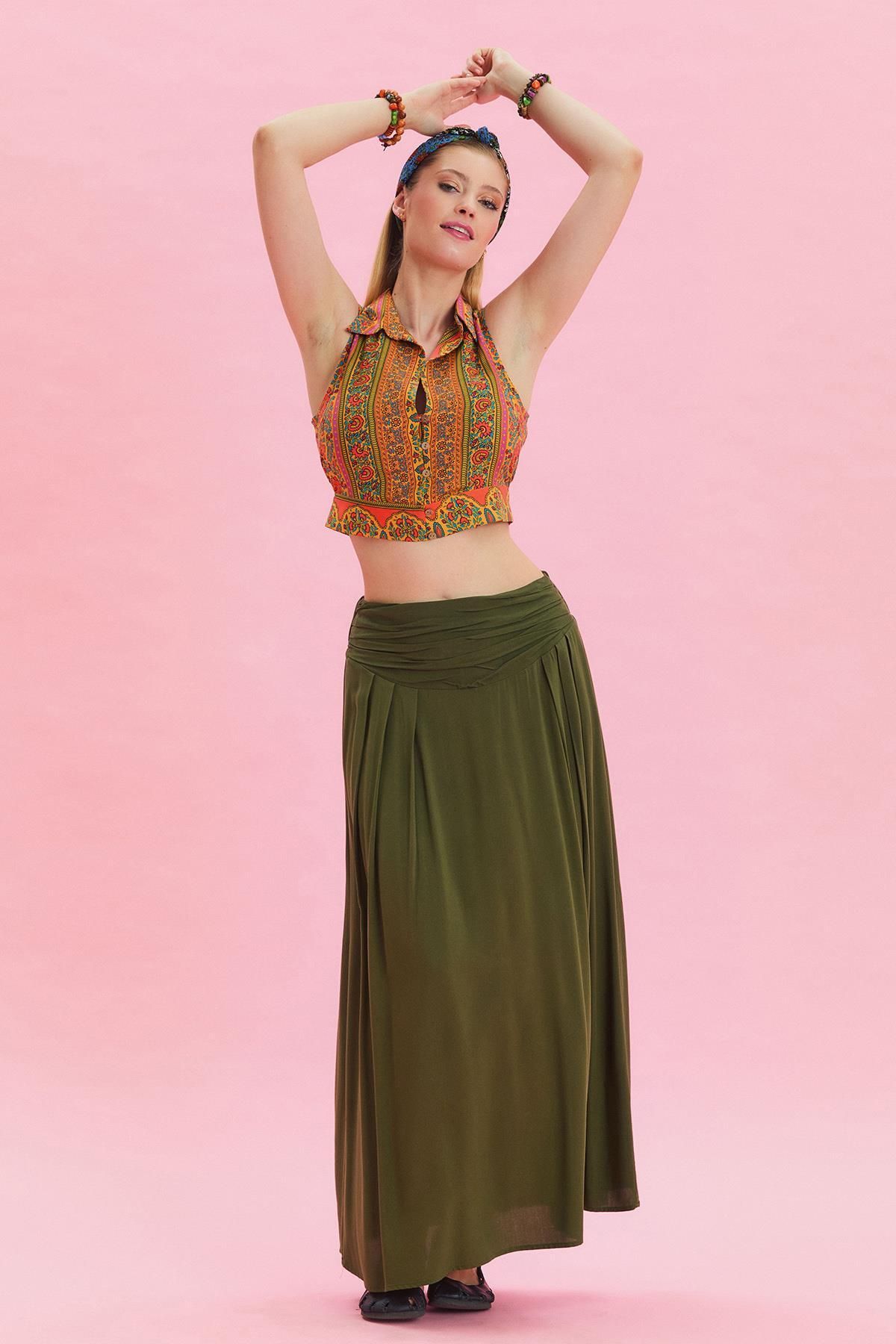 Los banditos-Authentic Skirt with Elastic Waist and Drape Detail 5