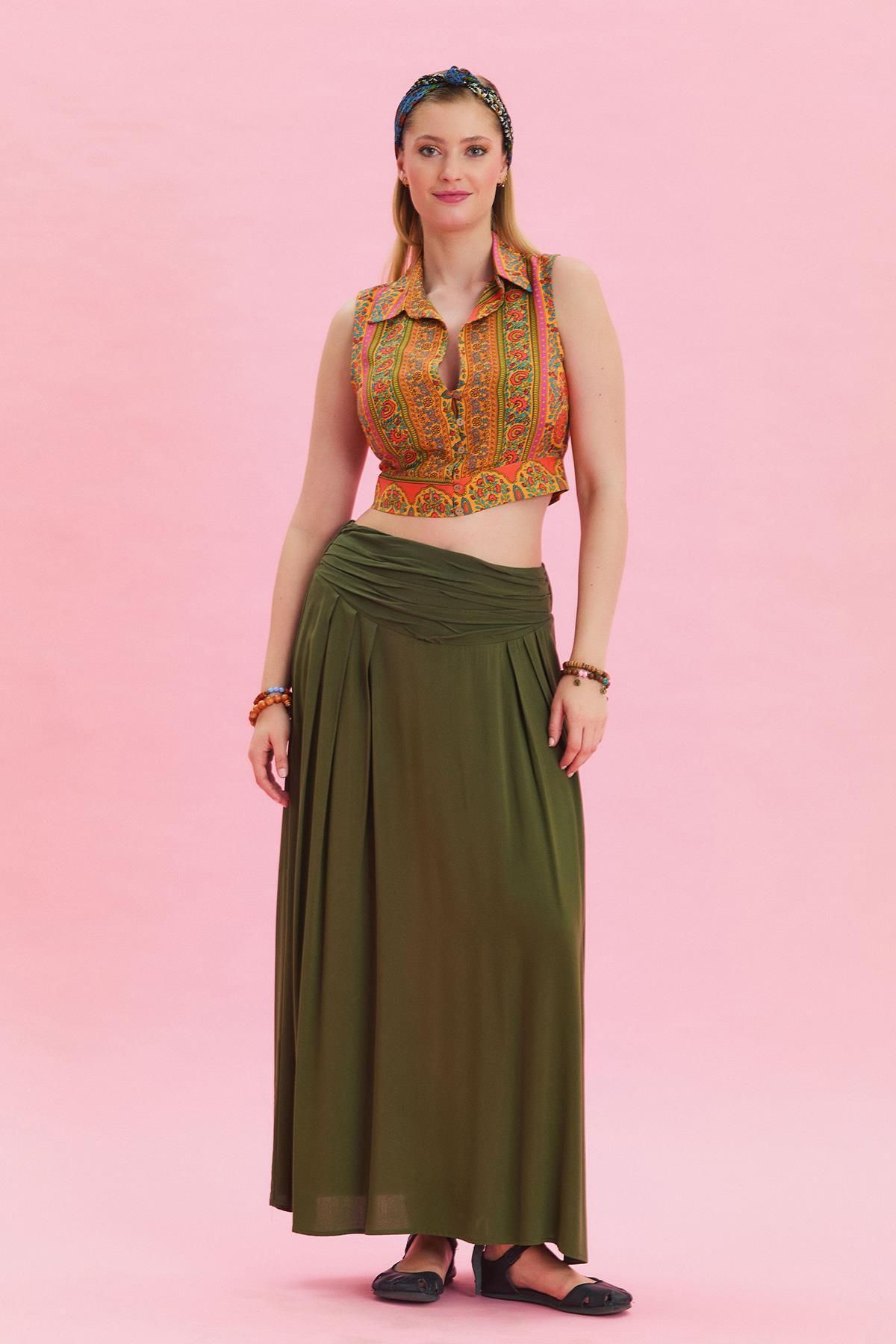 Los banditos-Authentic Skirt with Elastic Waist and Drape Detail 2