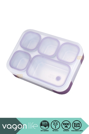 Vagonlife Bento 1000ml Lunchbox Yeni Koleksiyon Tek Katlı 5 Bölmeli Çelik Sef...