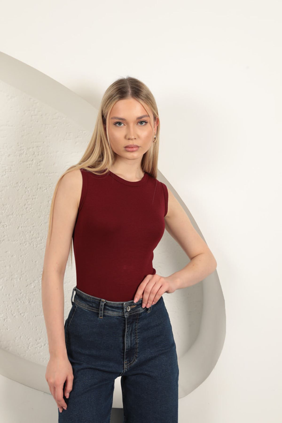PİNK STAR Çilek Viskon Kumaş Basic Bluz-Bordo