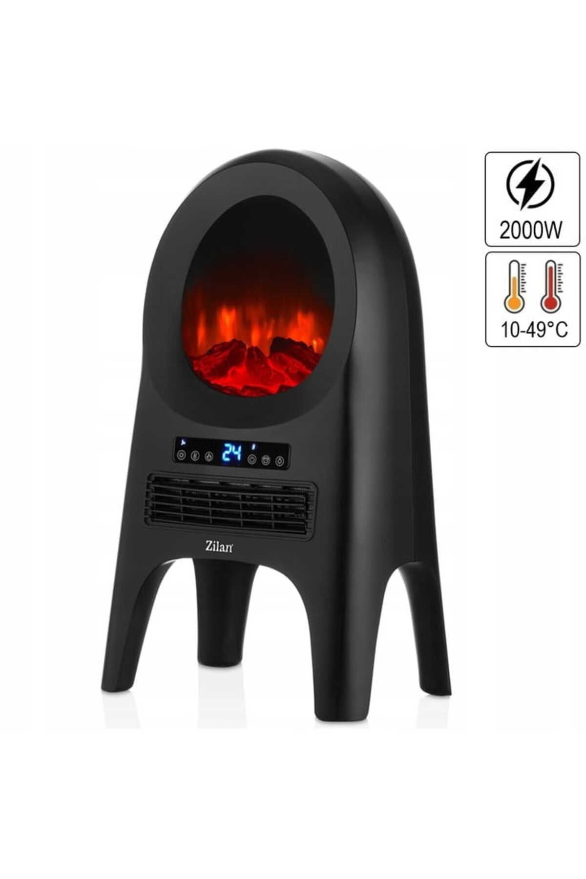 Zilan-Aeroterma ceramica tip semineu Zilan ZLN5664 Neagra, cu animatie, telecomanda, putere 2000W 4