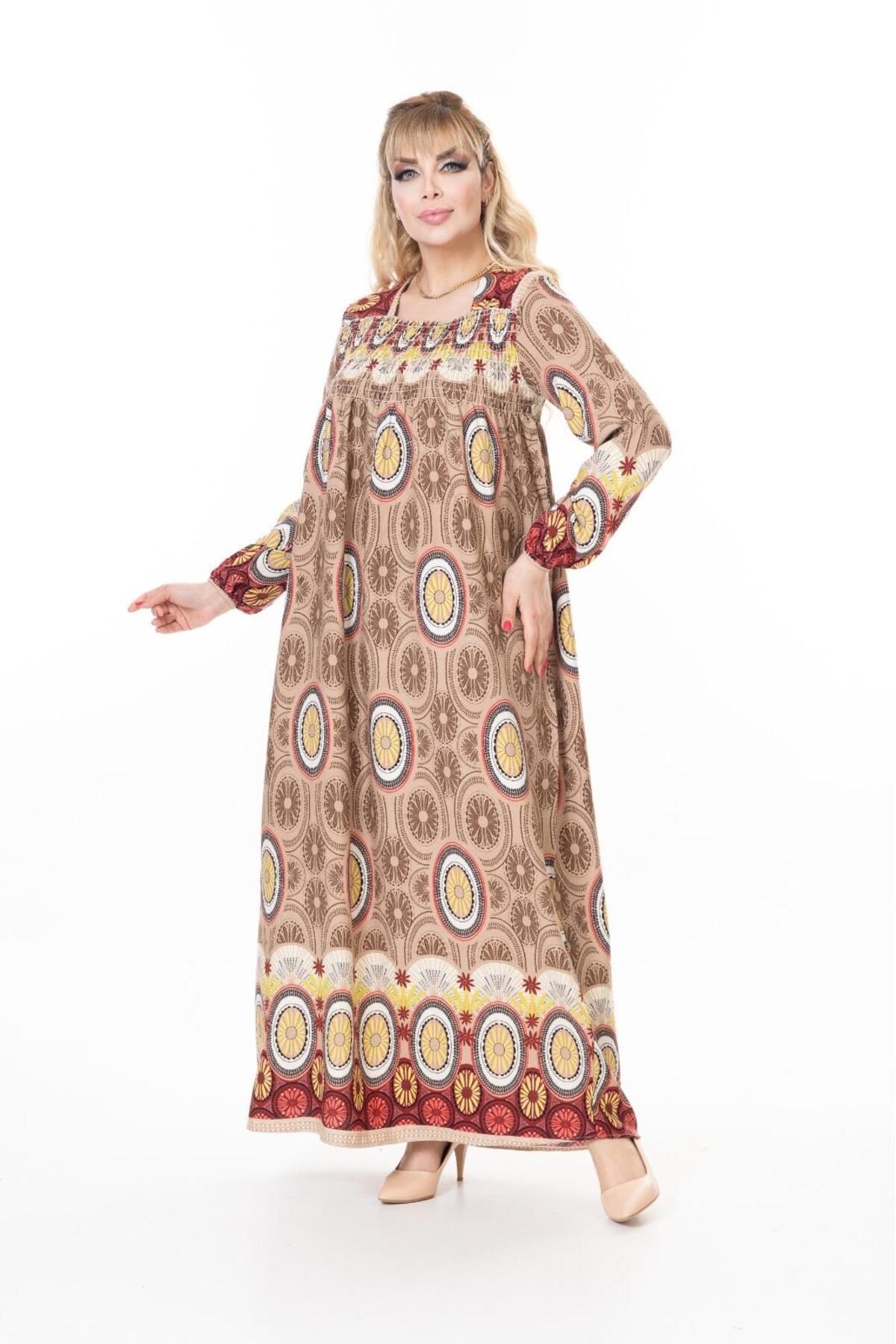 mervemoda-Women's Long Sleeve Plus Size Summer Woven Dress 6