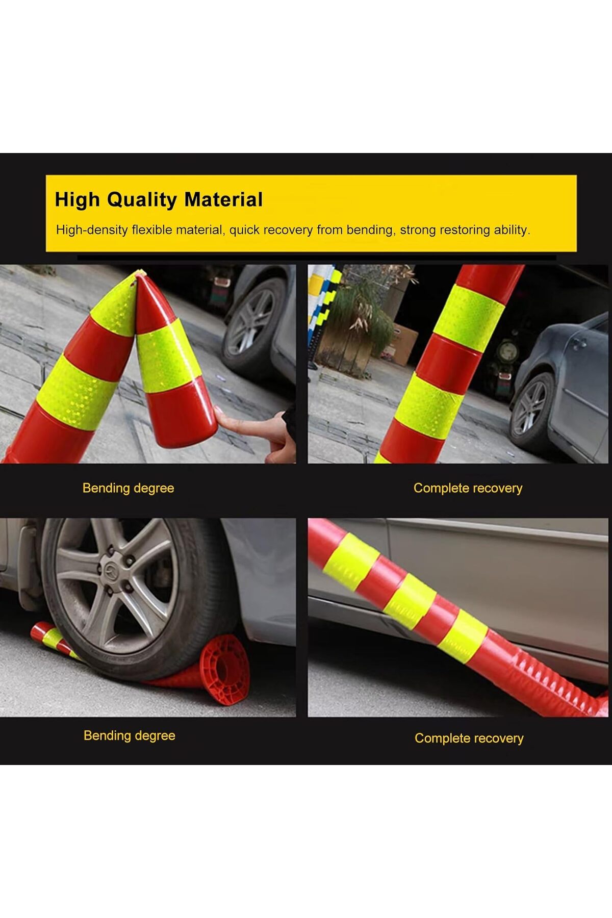 4 قطعة من عامود سلامة مرور قابل للطي بارتفاع 72 سم مع شريط عاكس | أعمدة  والحواجز الأمنية