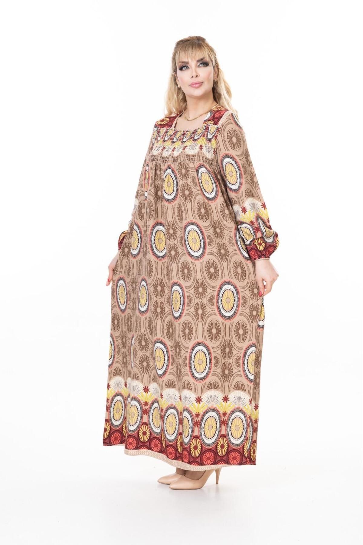 mervemoda-Women's Long Sleeve Plus Size Summer Woven Dress 8