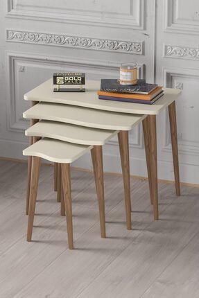 pazarella Zigon Sehpa Ahşap 4'lü Krem KR