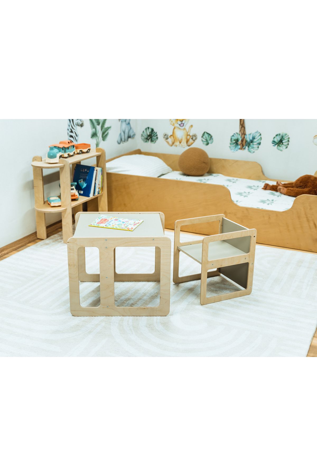 ROOT KİDS Montessori Ahşap Masa ve Sandalye Seti – Çok Fonksiyonlu, Dayanıklı