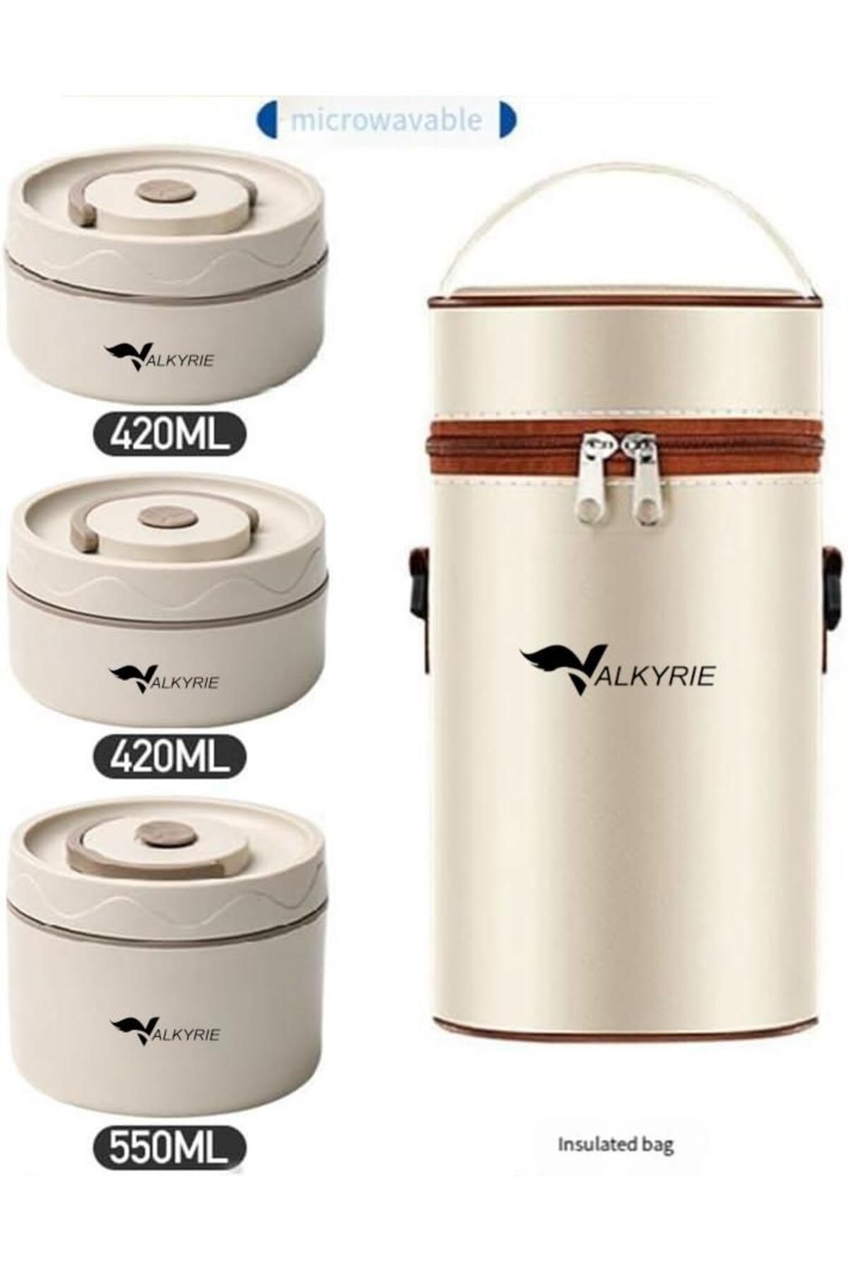 valkyrie-304 مجموعة حاوية طعام معزولة حراريًا من الفولاذ 2 × 420 مل 550 مل مع حقيبة 5