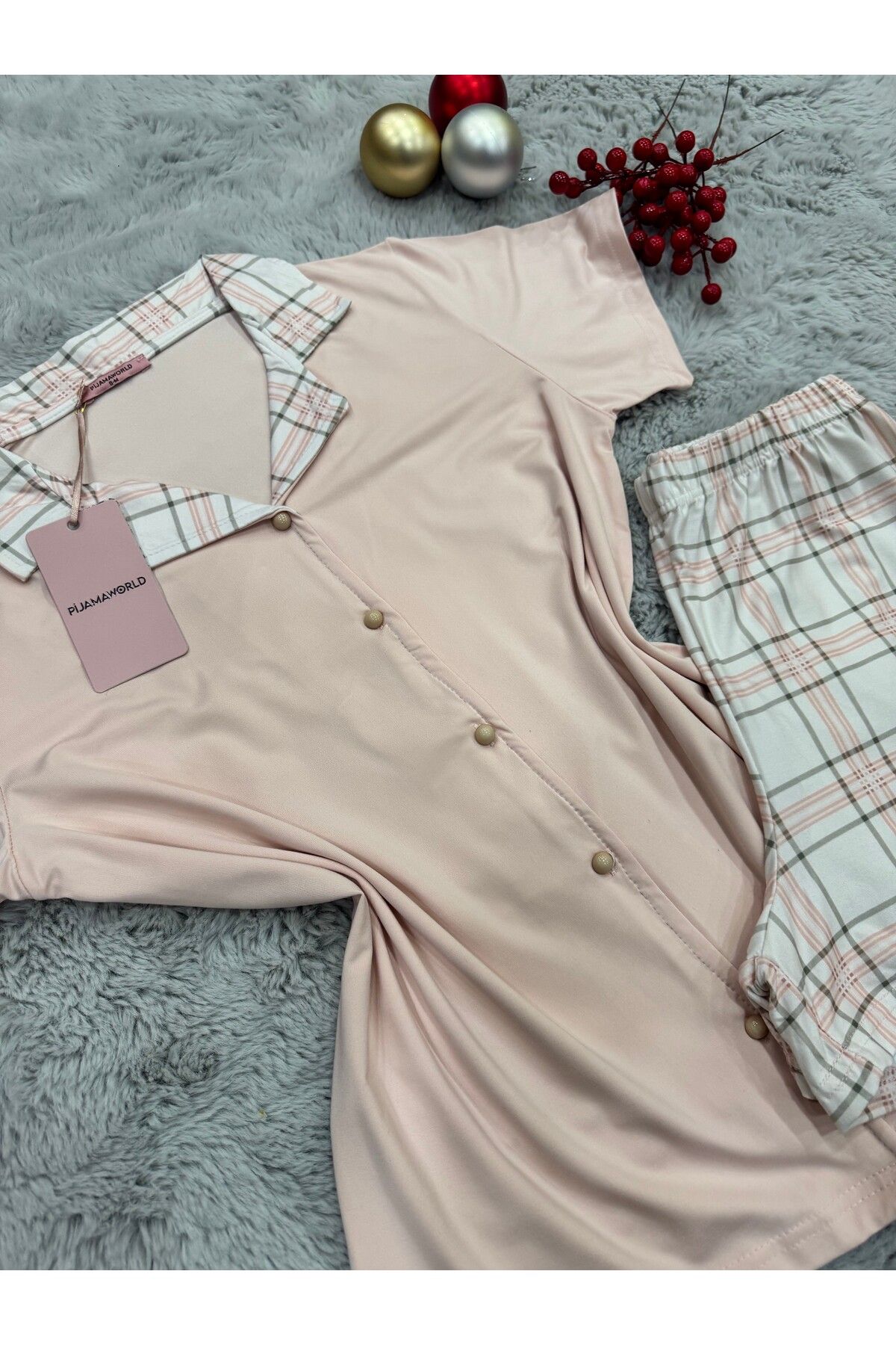 pijamaworld-Short Sleeve Front Buttoned Shorts Pajama Set 4