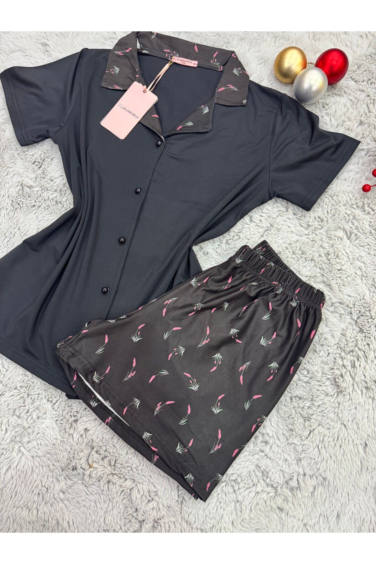 pijamaworld-Short Sleeve Front Buttoned Shorts Pajama Set 4