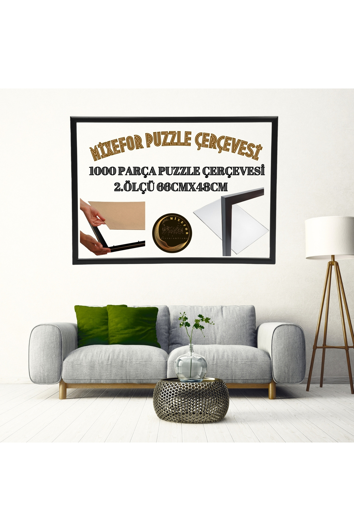 mixefor 1000 Parça Puzzle Çerçevesi SİYAH RENK Ölçü 66cm x 48cm Ön