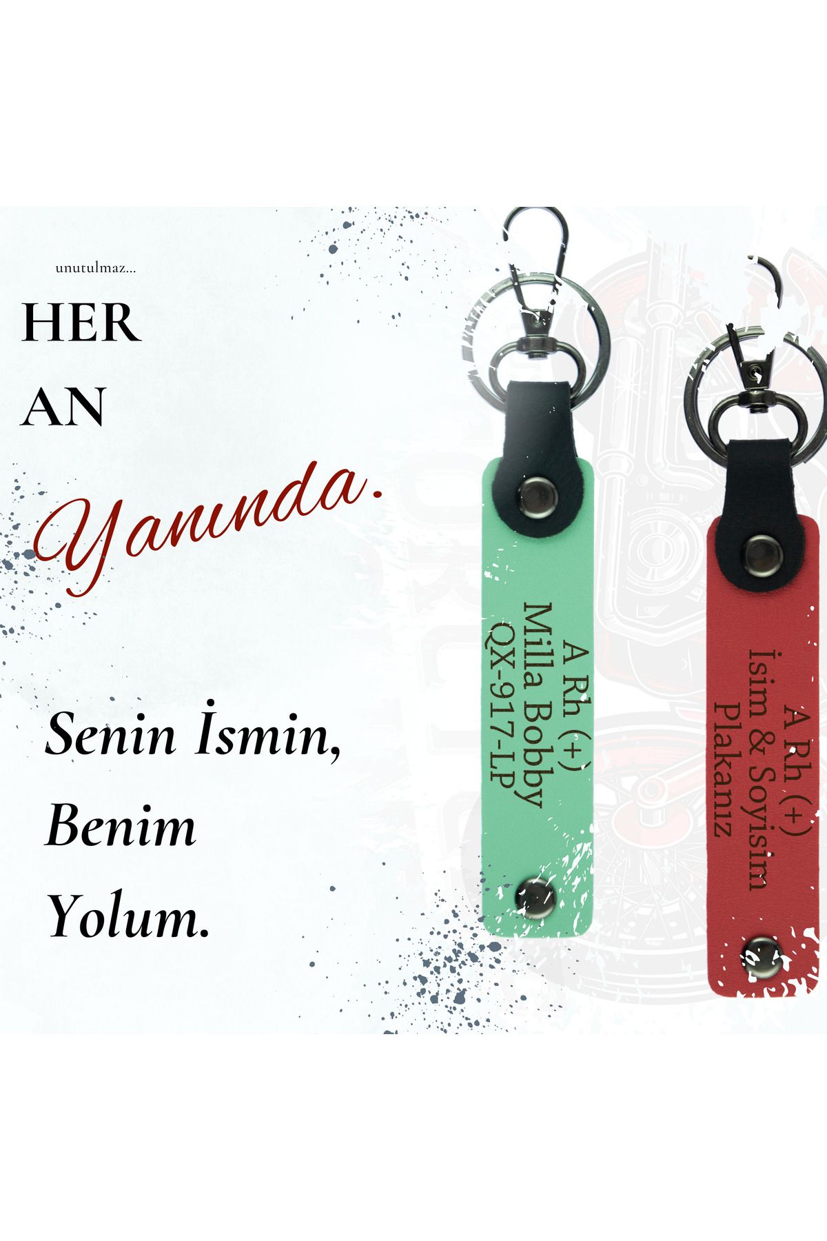 miawiki-Custom Design X2 Keychain Set, Coffee-F Green-Ysl, for Bikers, Name Plate and B Rh (+) Blood Group 3
