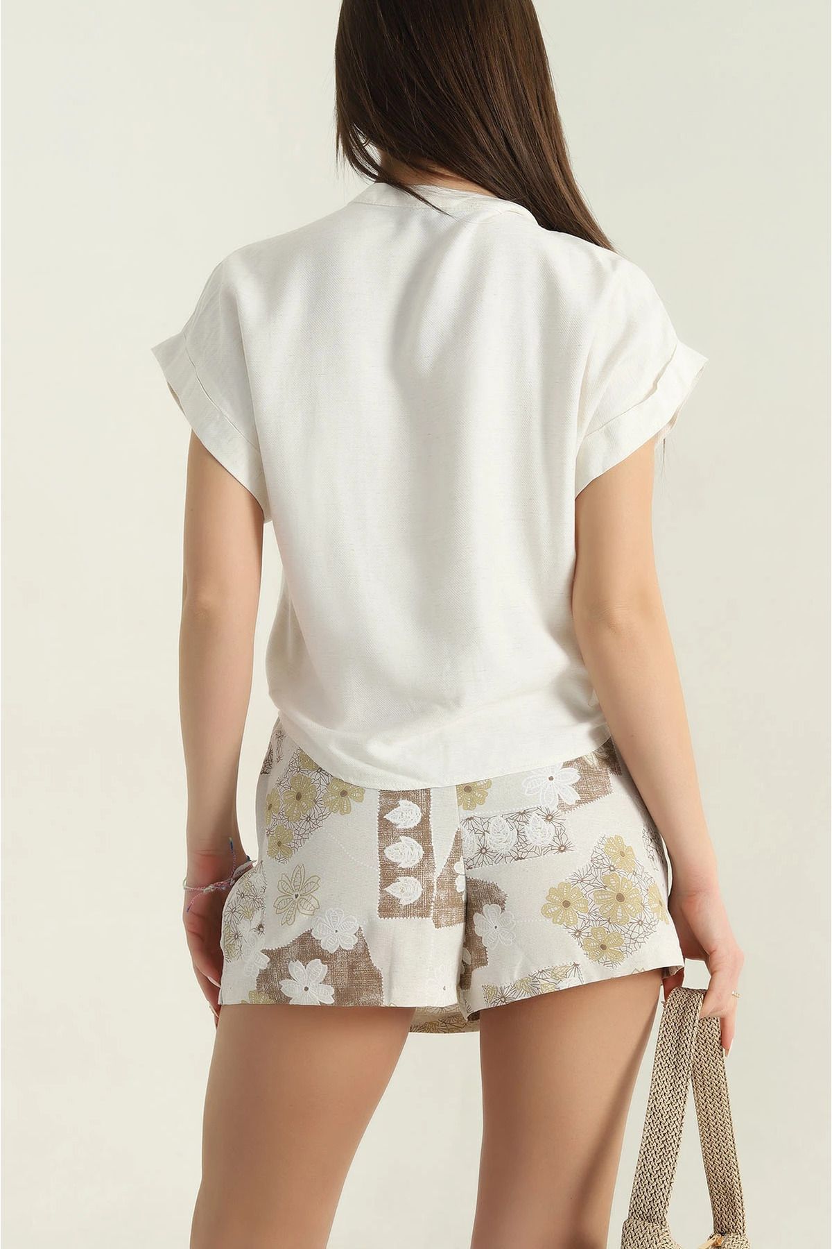 vuvutasarım-New Season Stone Front Tie Linen Women's Shirt 3