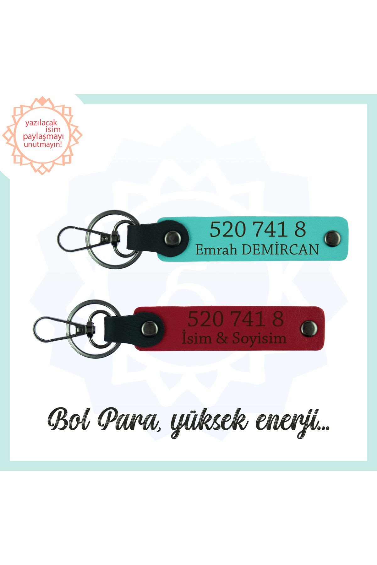 miawiki-  Red-Turquoise, Customizable 520 741 8 Number Spiritual Balancer Keychain 1