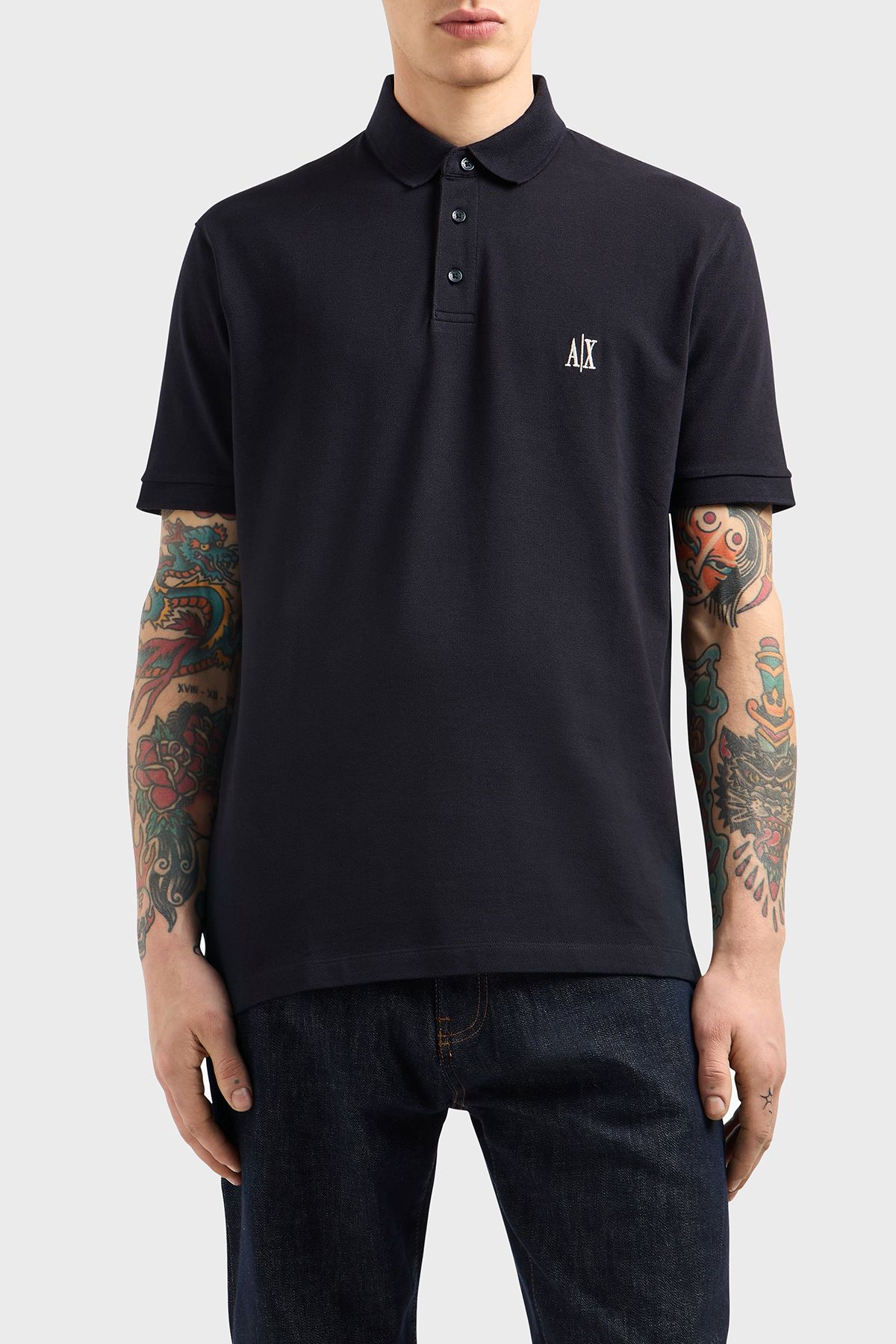 تی شرت یقه پولو یقه دکمه دار 100% پنبه ای منظم Armani Exchange