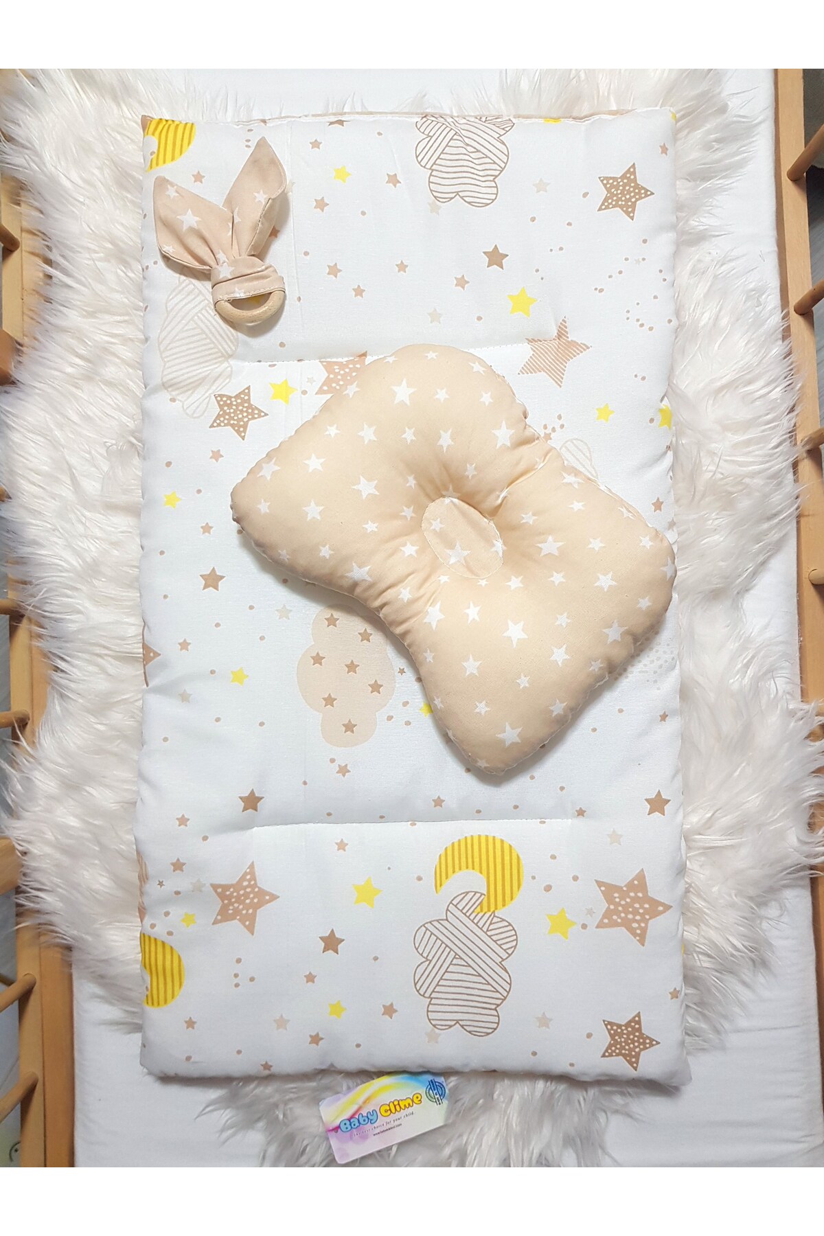 bebek_iklimi Çift Taraflı Bebek Bakım Seti - Alt Açma Minderi, Baş Düzeltme Yastığı ve Ahşap Diş Kaşıyıcı fotoğrafı 3 (önizleme)