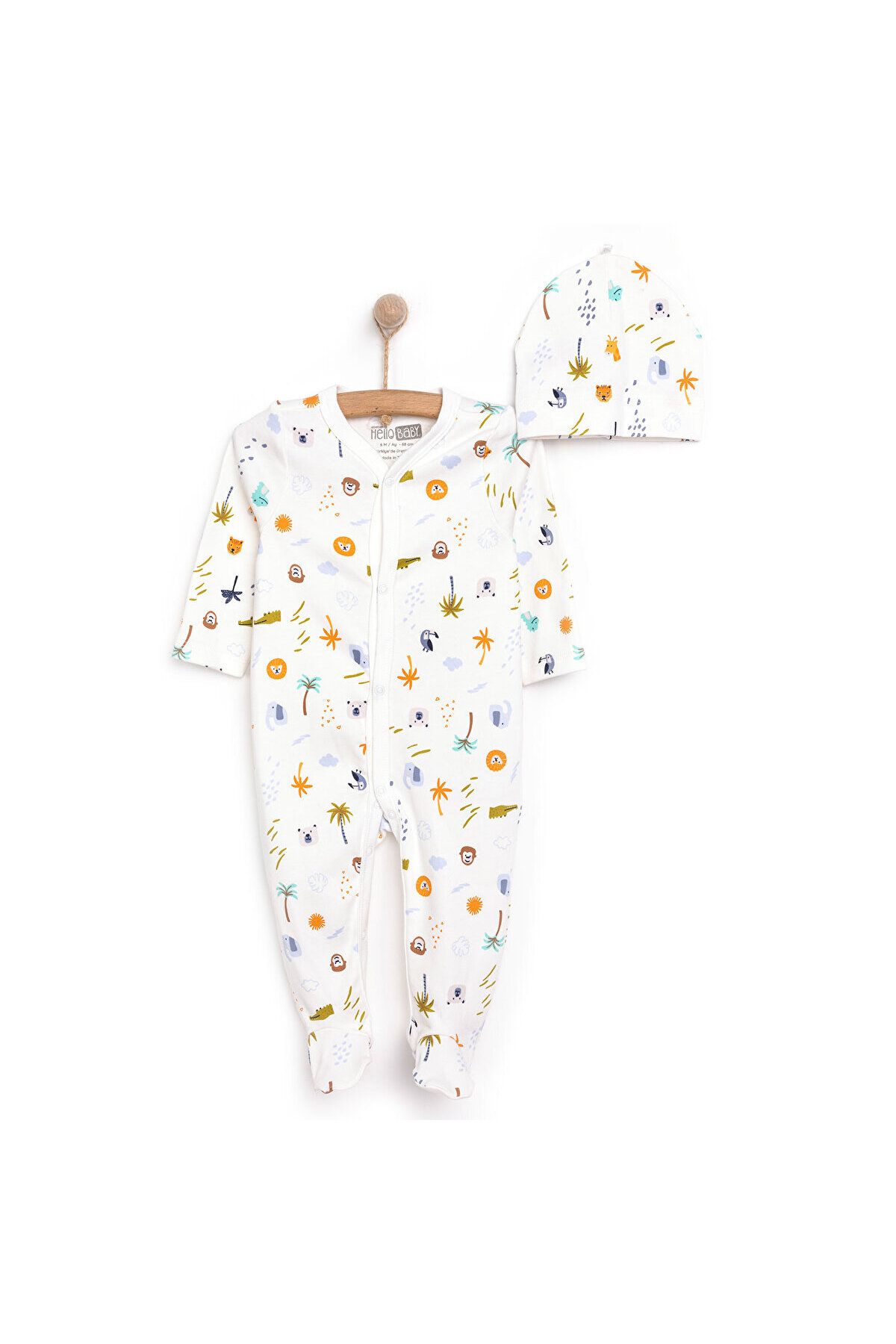 HelloBaby Animals Newborn Printed Boys Rompers-Hat Baby Boy ebebek Hello Baby