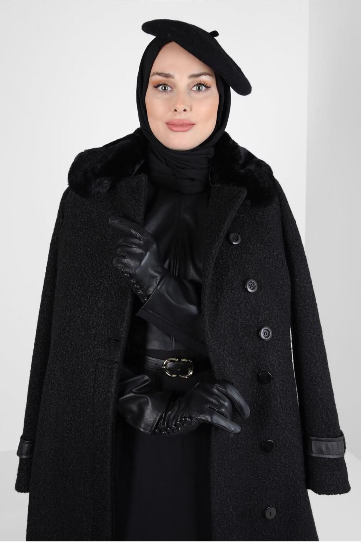 کت کمربند یقه ای با جزئیات 90446 Alvina