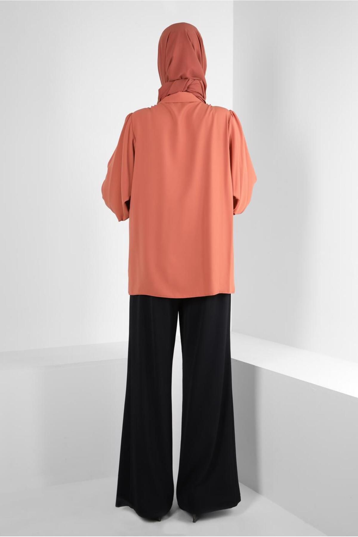 Alvina-43870 Model Blouse with Balloon Sleeve and Button Detail 3