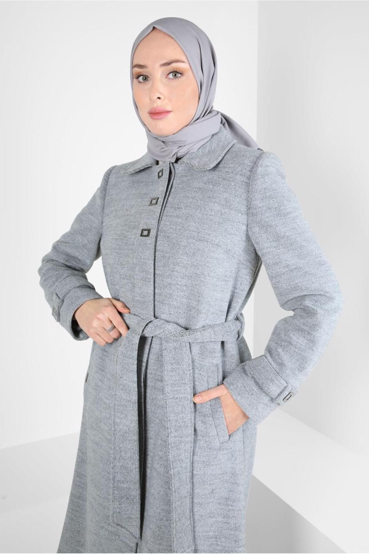 مانتو دکمه دار کمربند 90456 Alvina