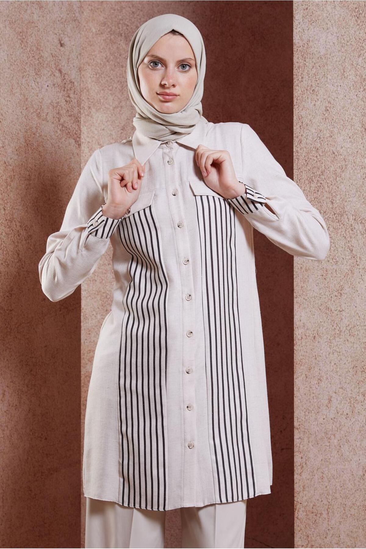 آلوینا تونیک طرح کتان راه راه کد ۴۴۵۴۱