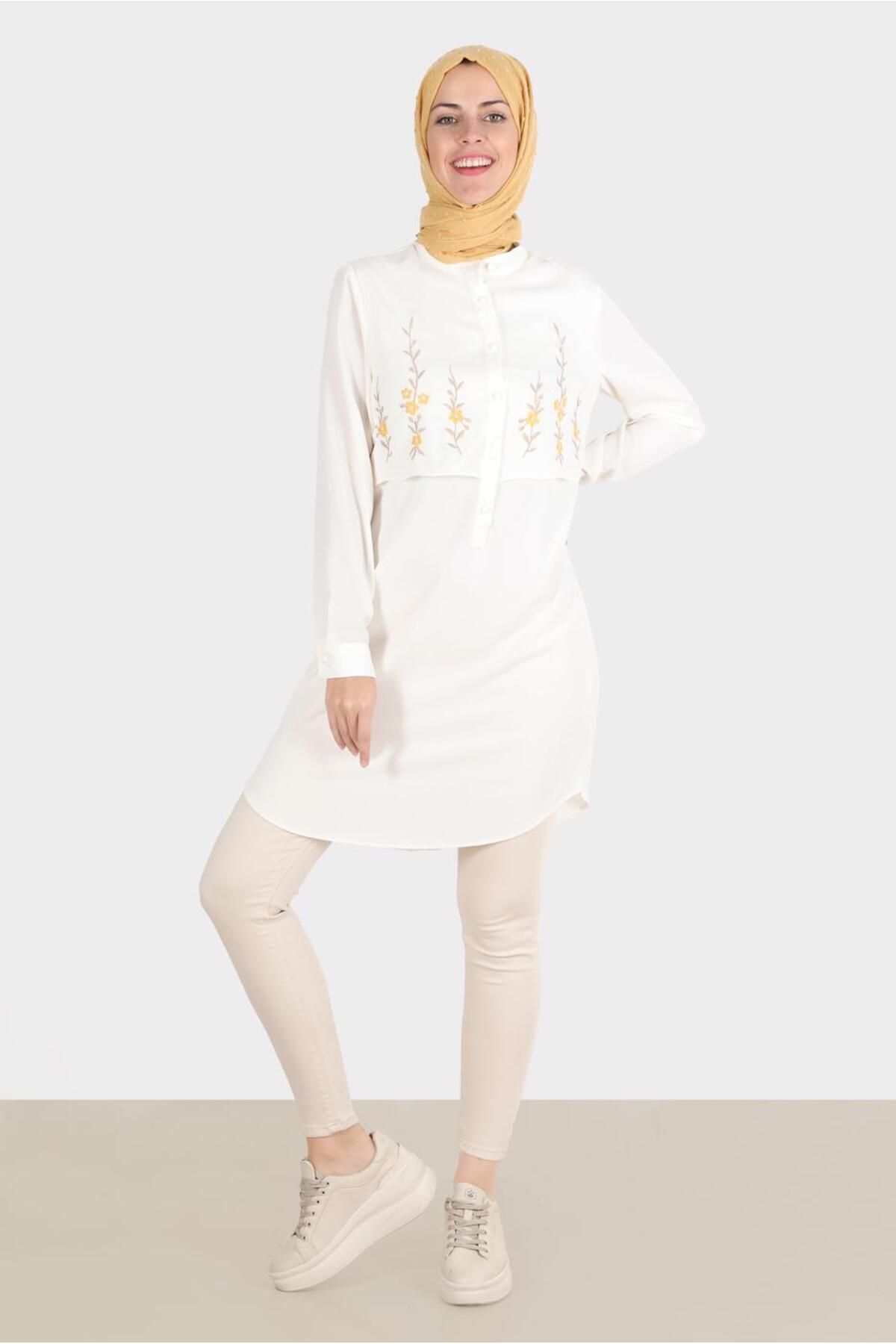 تونیک آئروبین دکمه دار گلدوزی شده 42797 Alvina