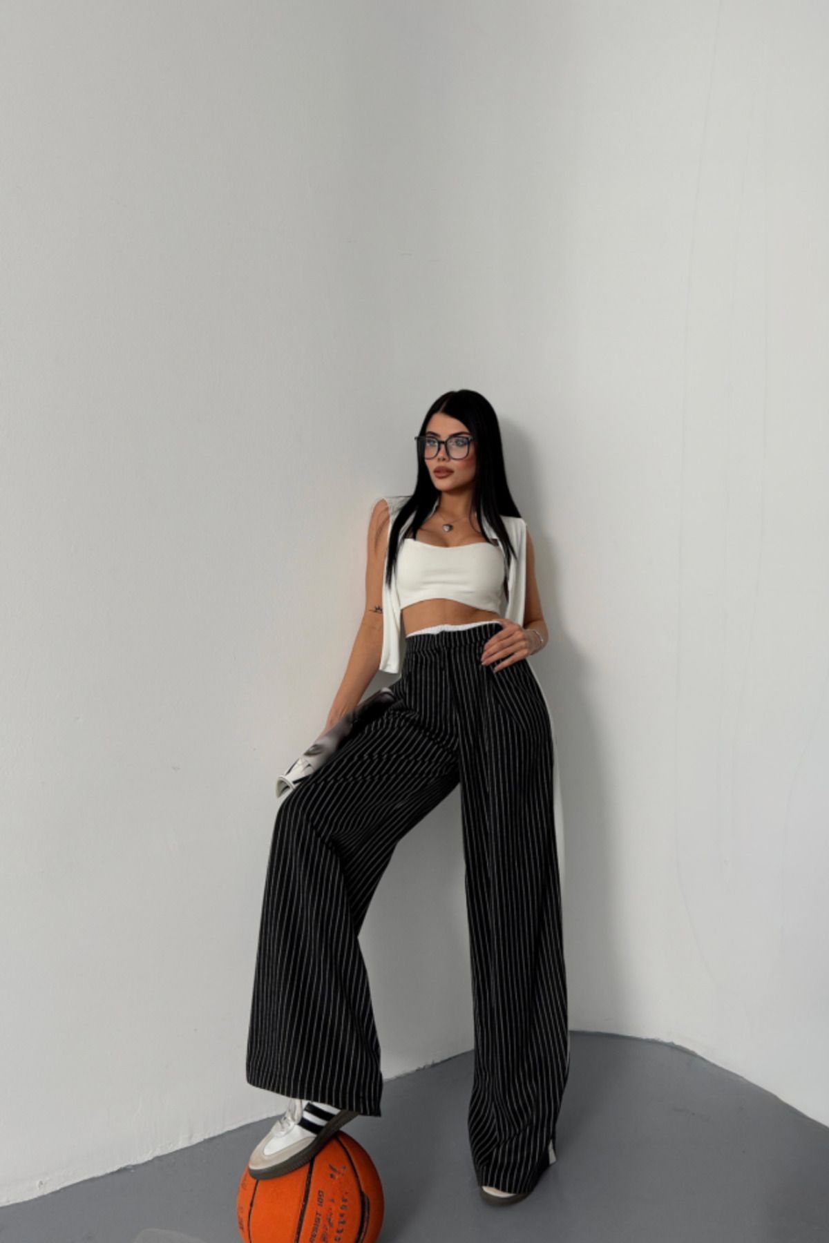 jupiter global bazaar ÇİZGİLİ YANLAR ŞERİT DETAYLI PANTOLON - Siyah