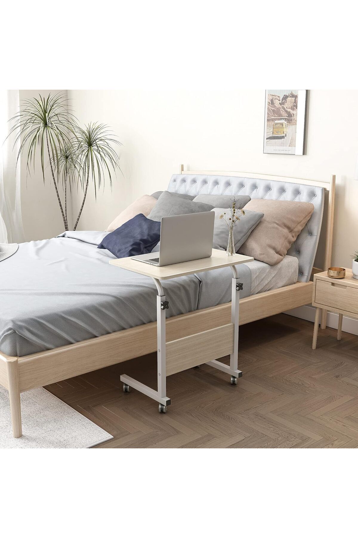 COOYA-Laptop Table Desk,Removable Adjustable with wheels,Durable Solid,Use for Bed Sofa ,White Maple 8