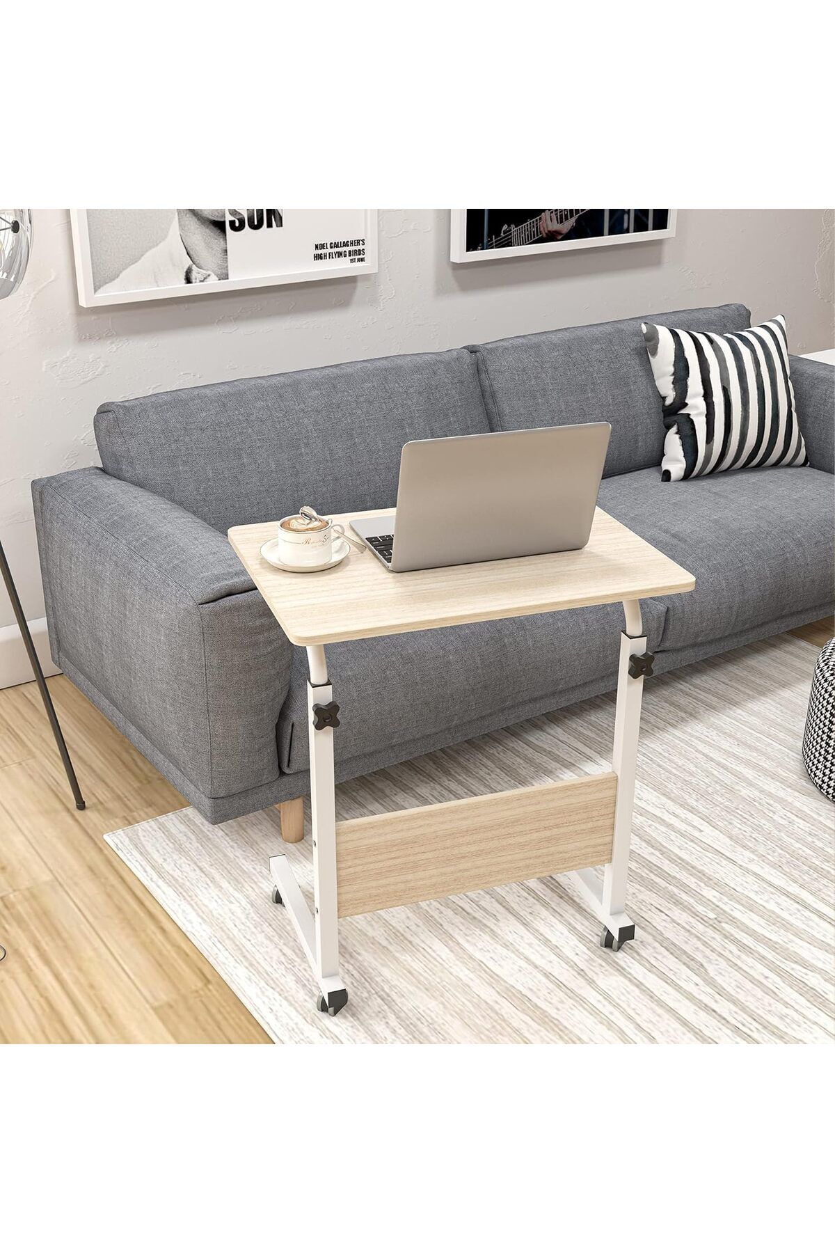 COOYA-Laptop Table Desk,Removable Adjustable with wheels,Durable Solid,Use for Bed Sofa ,White Maple 4