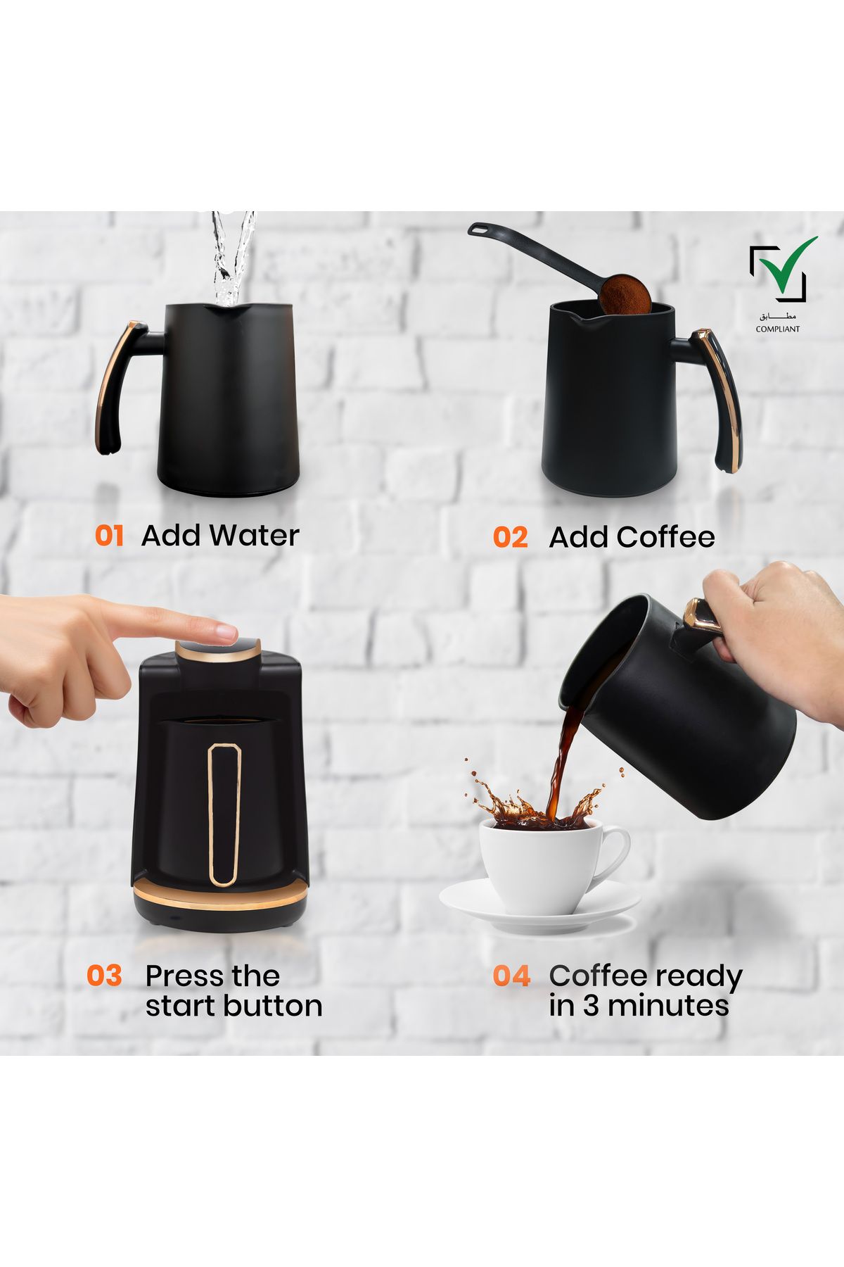 JINOU-Turkish Coffee Maker - 600w, Smart Touch, Premium Material, Non-stick Coating (2 COASTER SET FREE) 3