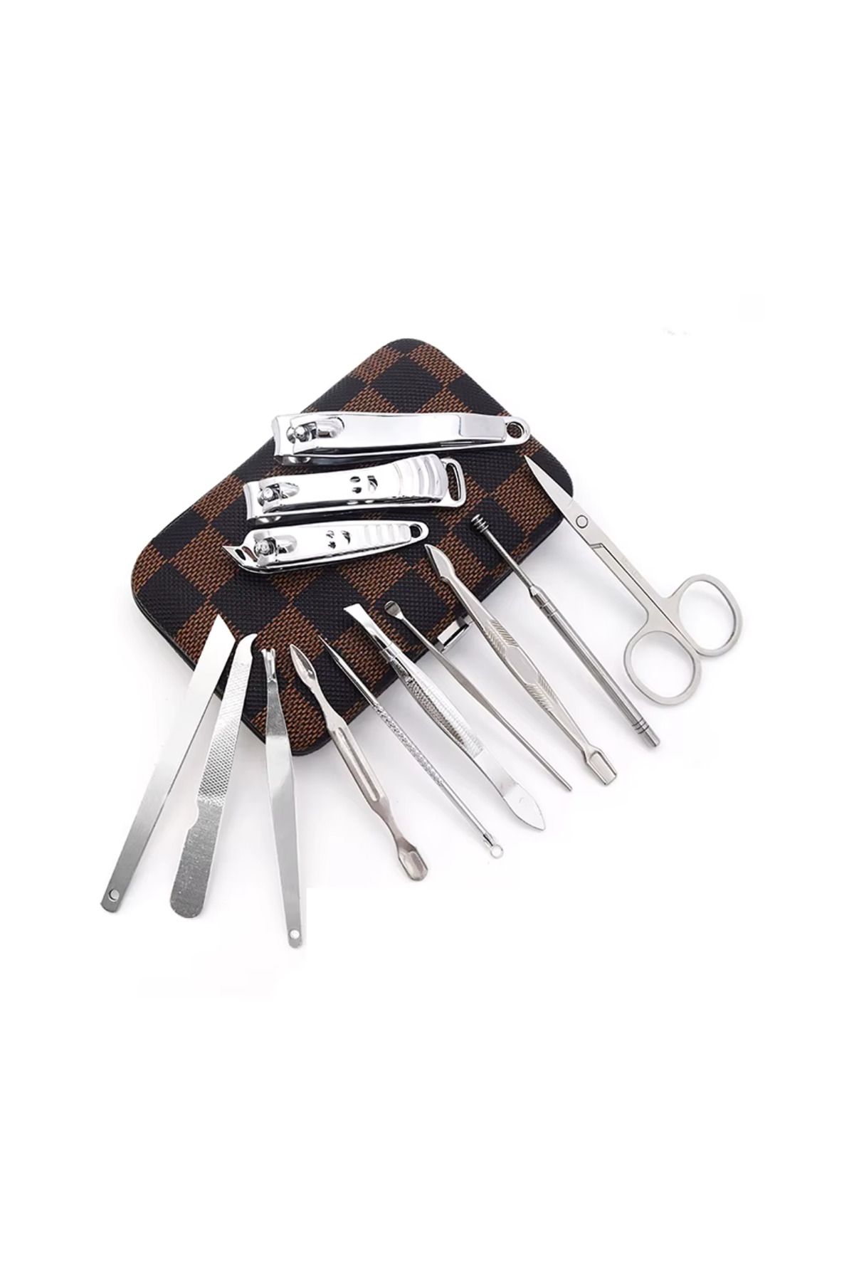 ست 12 تکه مانیکور و پدیکور با کیف چرمی Yzc Unique Accessories