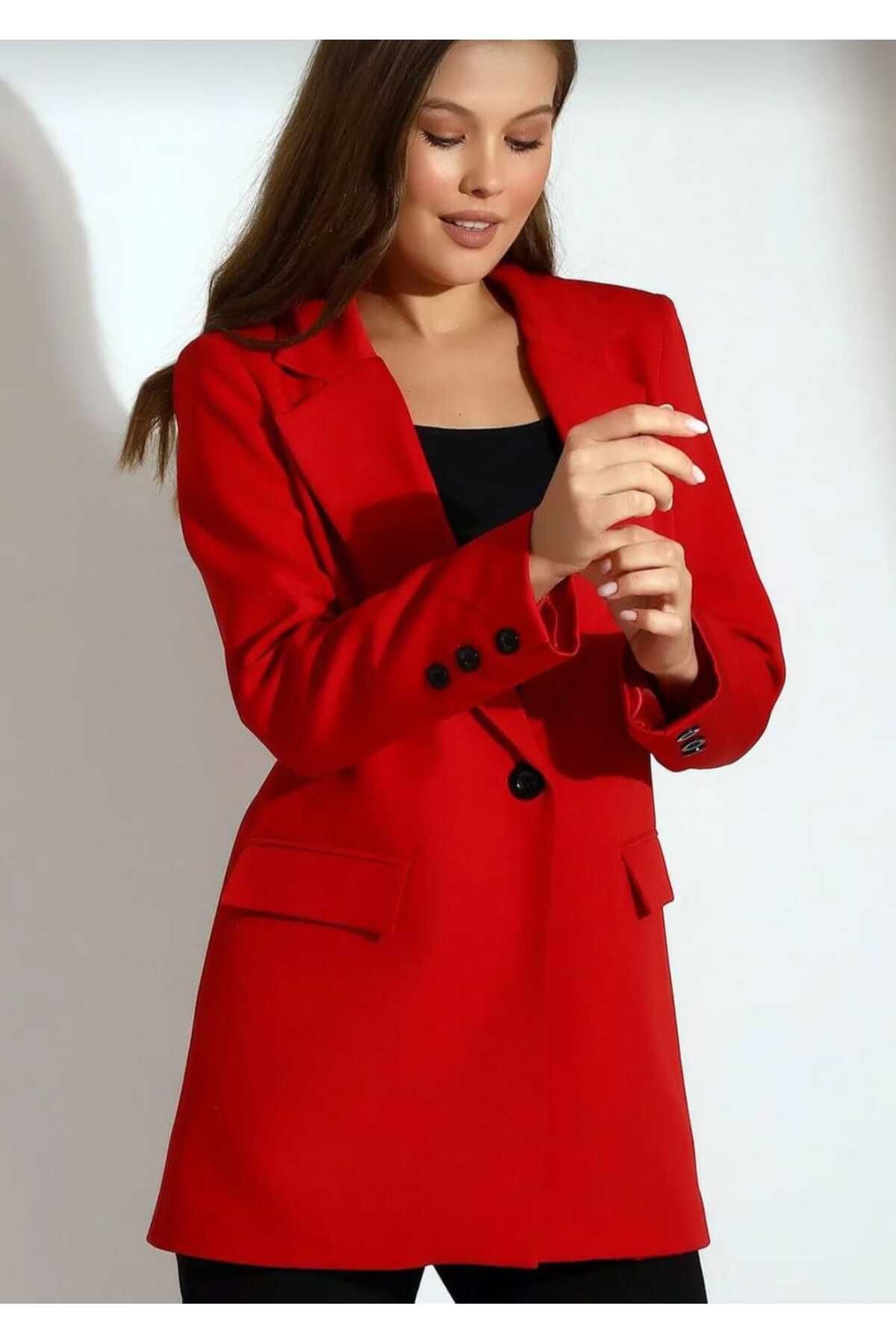 Nokta Moda-Red Single Button Blazer Model Jacket 1