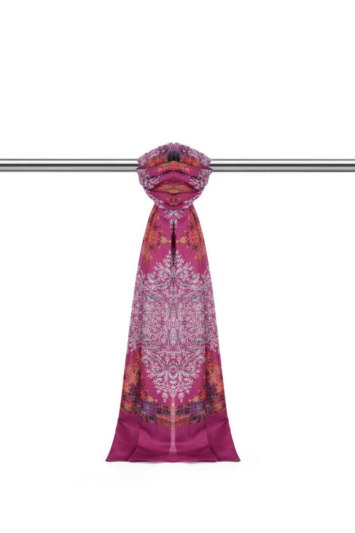 Bursa İpek-Fuchsia Ethnic Pattern Soft Shawl 1