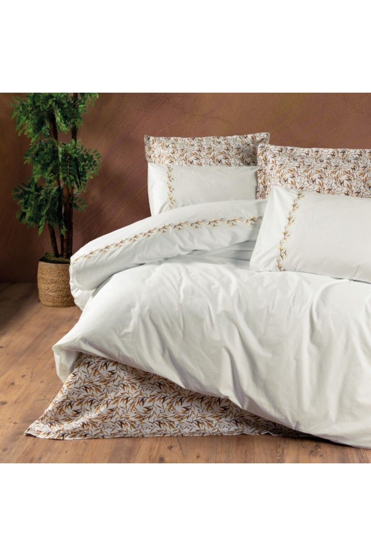 Cotton Box Lenjerii Brodate Pat Dublu Bumbac 100%, Cotton Box, Polite Cinnamon - One Size
