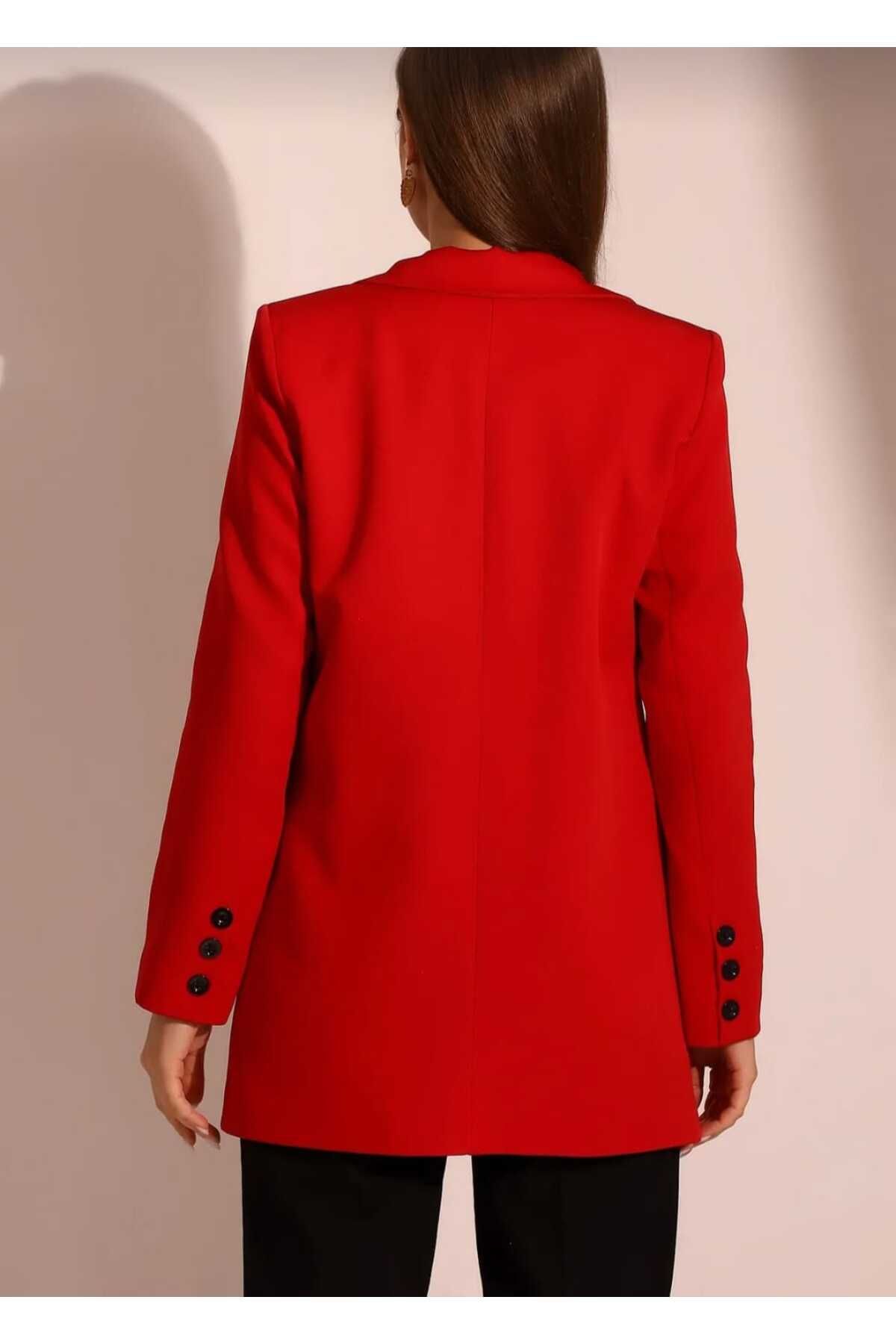 Nokta Moda-Red Single Button Blazer Model Jacket 2