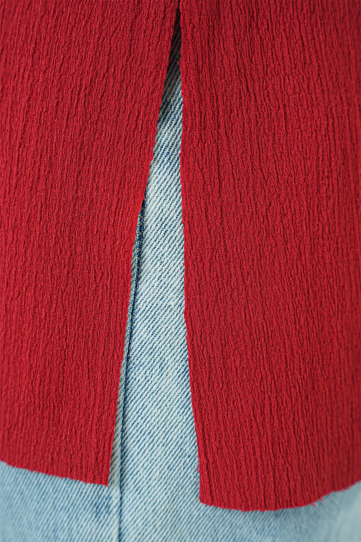 Bigdart-4332 Knitted T-Shirt with Side Slits - Red 5