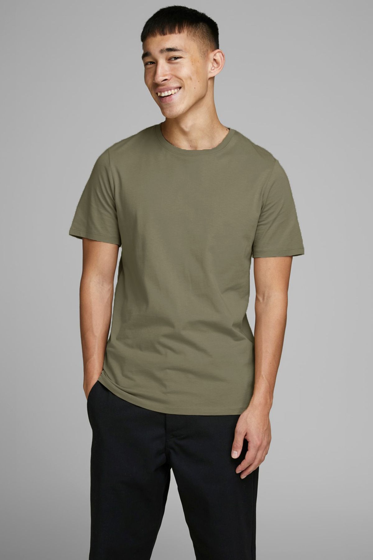 تی شرت خاکستری مردانه Jack & Jones نخی ارگانیک جک اند جونز اسلیم فیت قهوه ای 12156101 Jack & Jones