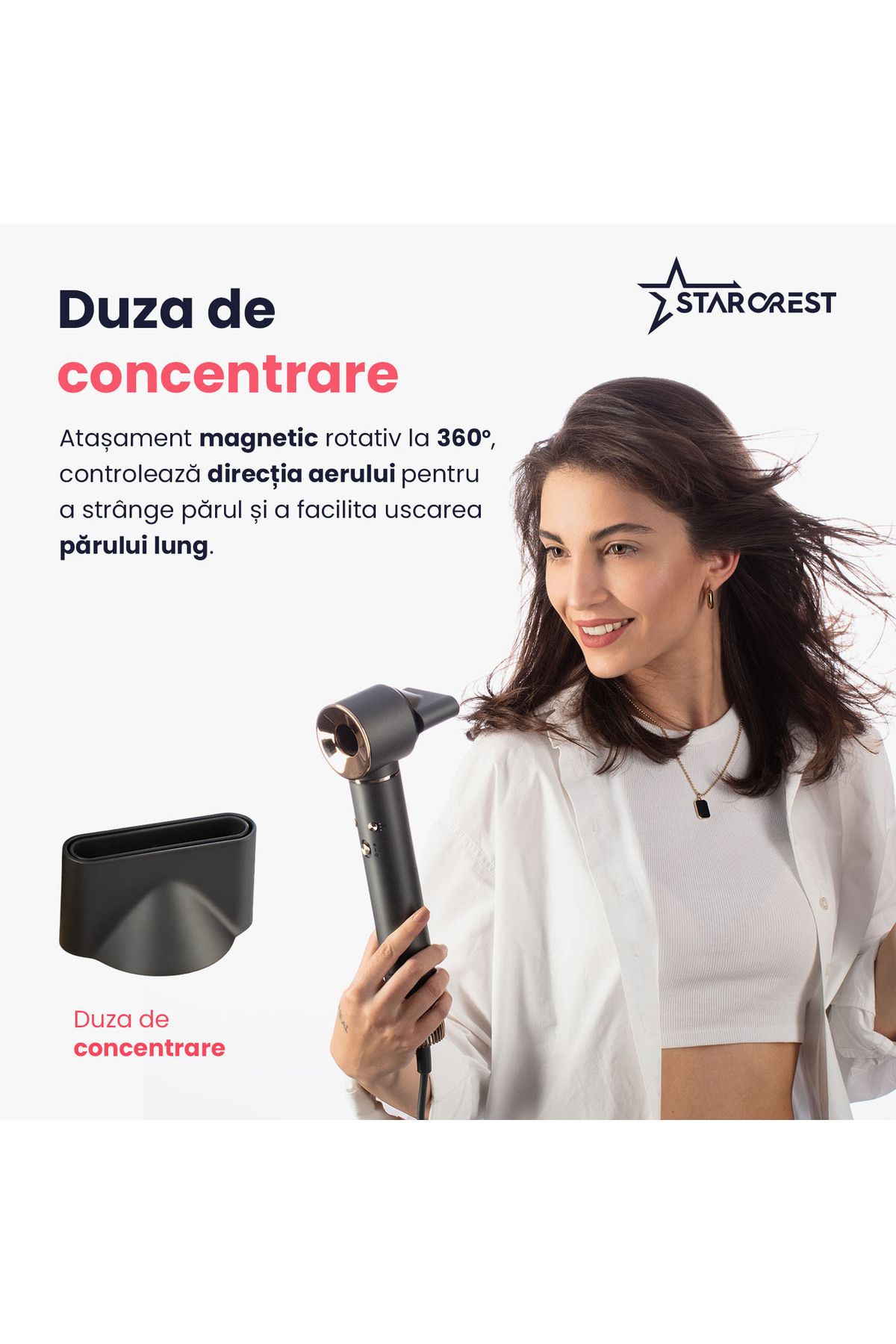 STARCREST-Uscator de par profesional STARCREST SHD-5-1, 1300 W, 4 Accesorii incluse, 3 Trepte de viteza 4