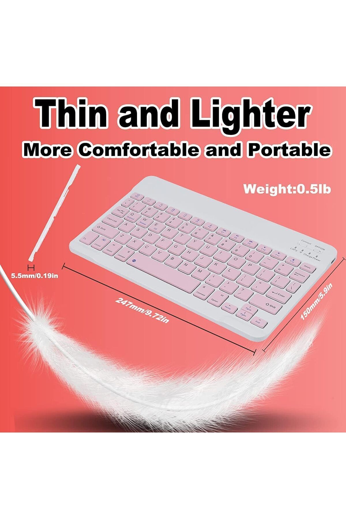 fulina-Wireless Keyboard and Mouse Bluetooth,Rechargeable Wireless Mouse Keyboard Set,Pink,10 inch 4