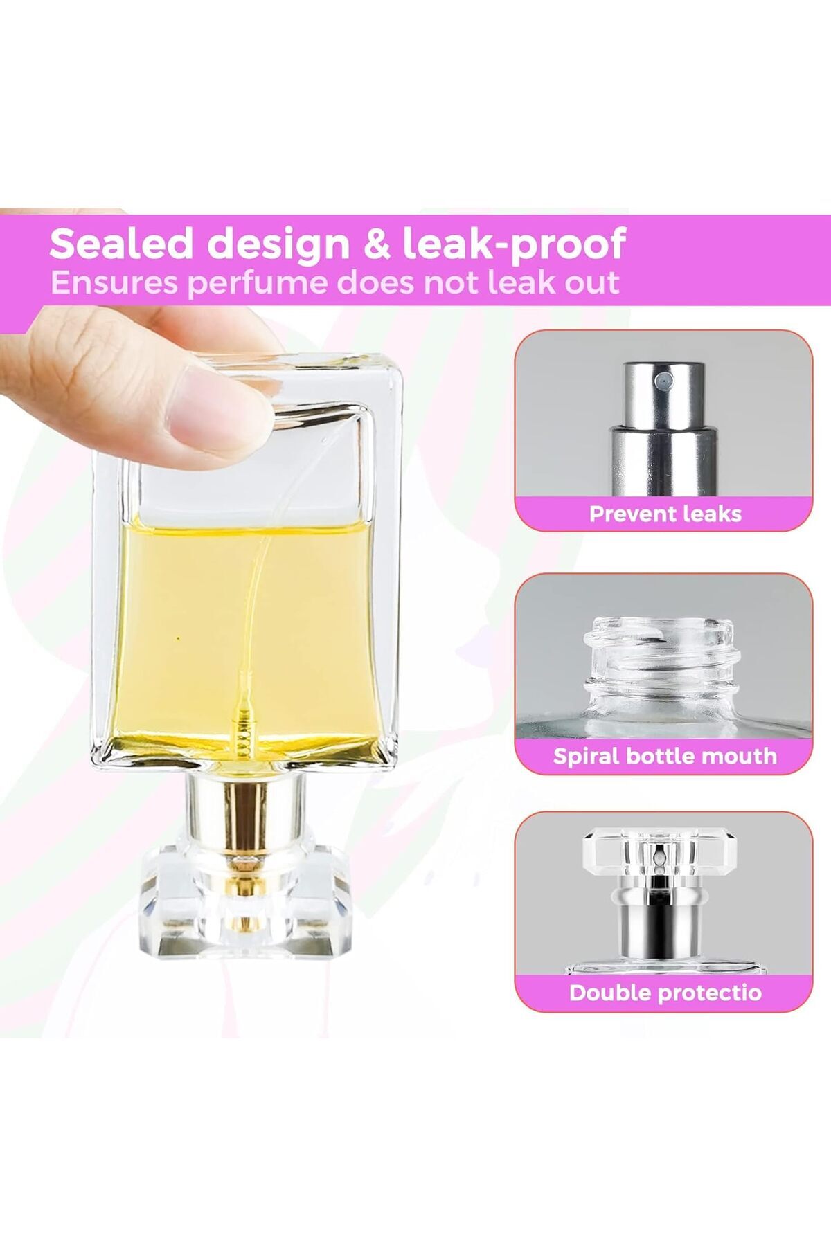 COOYA-2Pcs Empty Glass Perfume Atomiser, 30ml with Mist Pump, Portable for Travel, Office 6