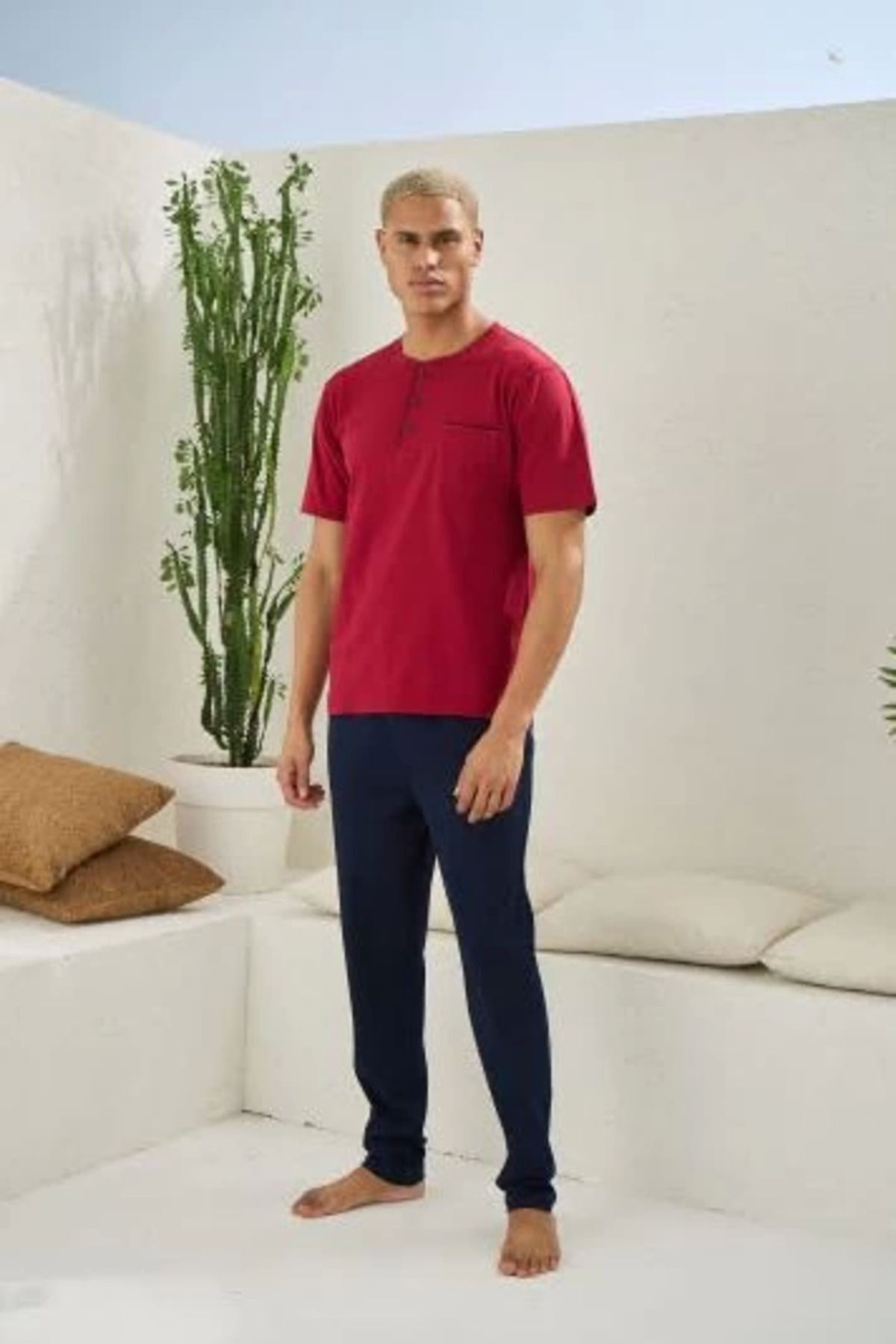 OEM Kocabey 2207 Erkek Battal Midi Yaka Pijama Takım