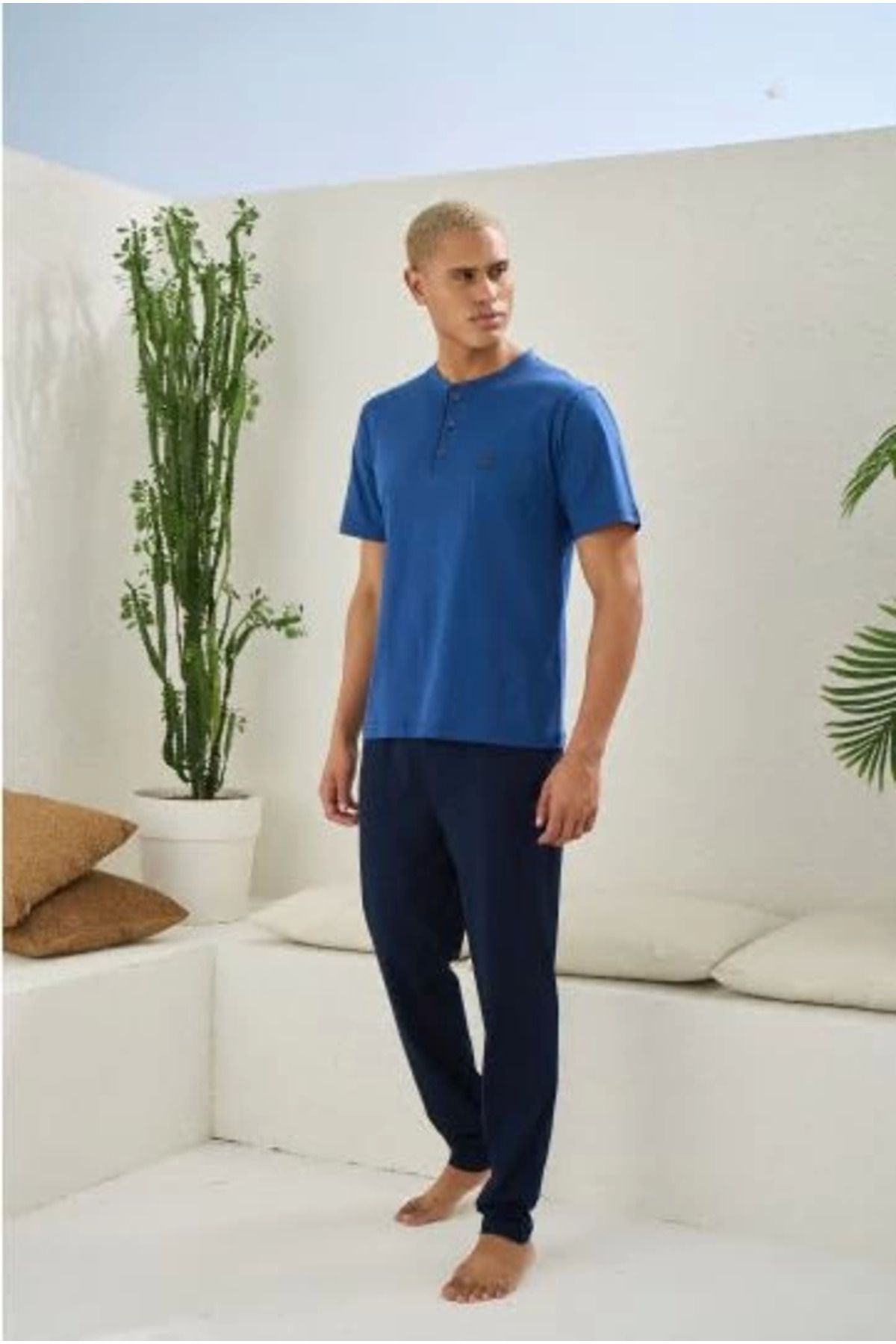 OEM Kocabey 2207 Erkek Battal Midi Yaka Pijama Takım